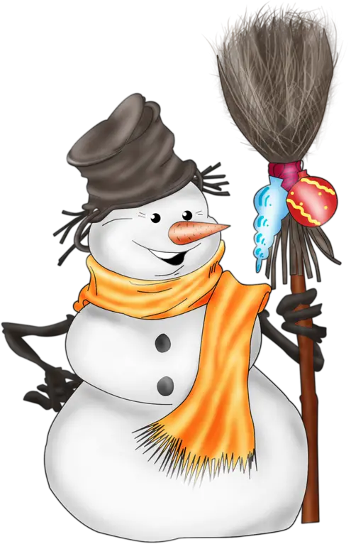 Snowman with Broom and Scarf Illustration