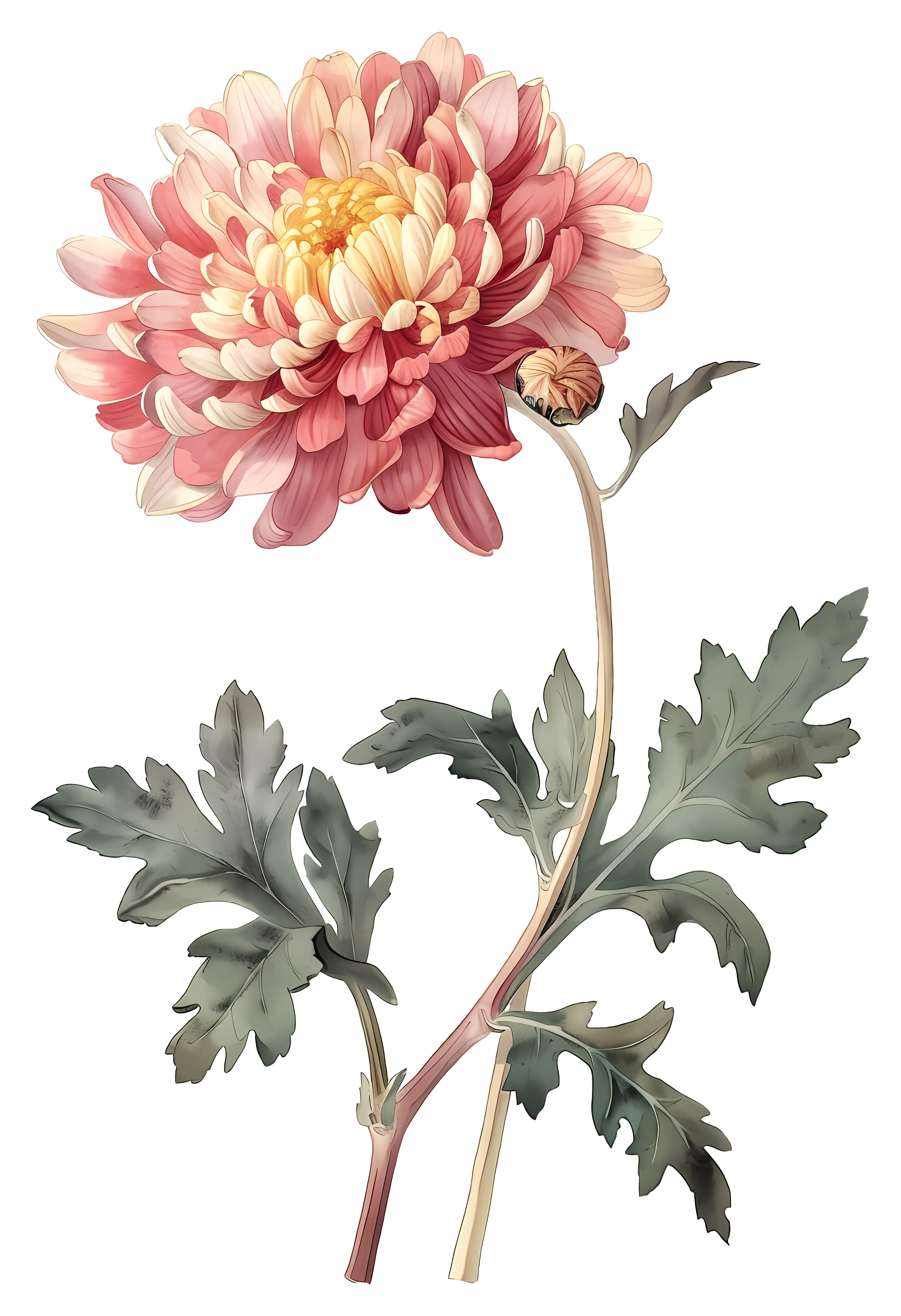 Pink Chrysanthemum Illustration with Detailed Petals