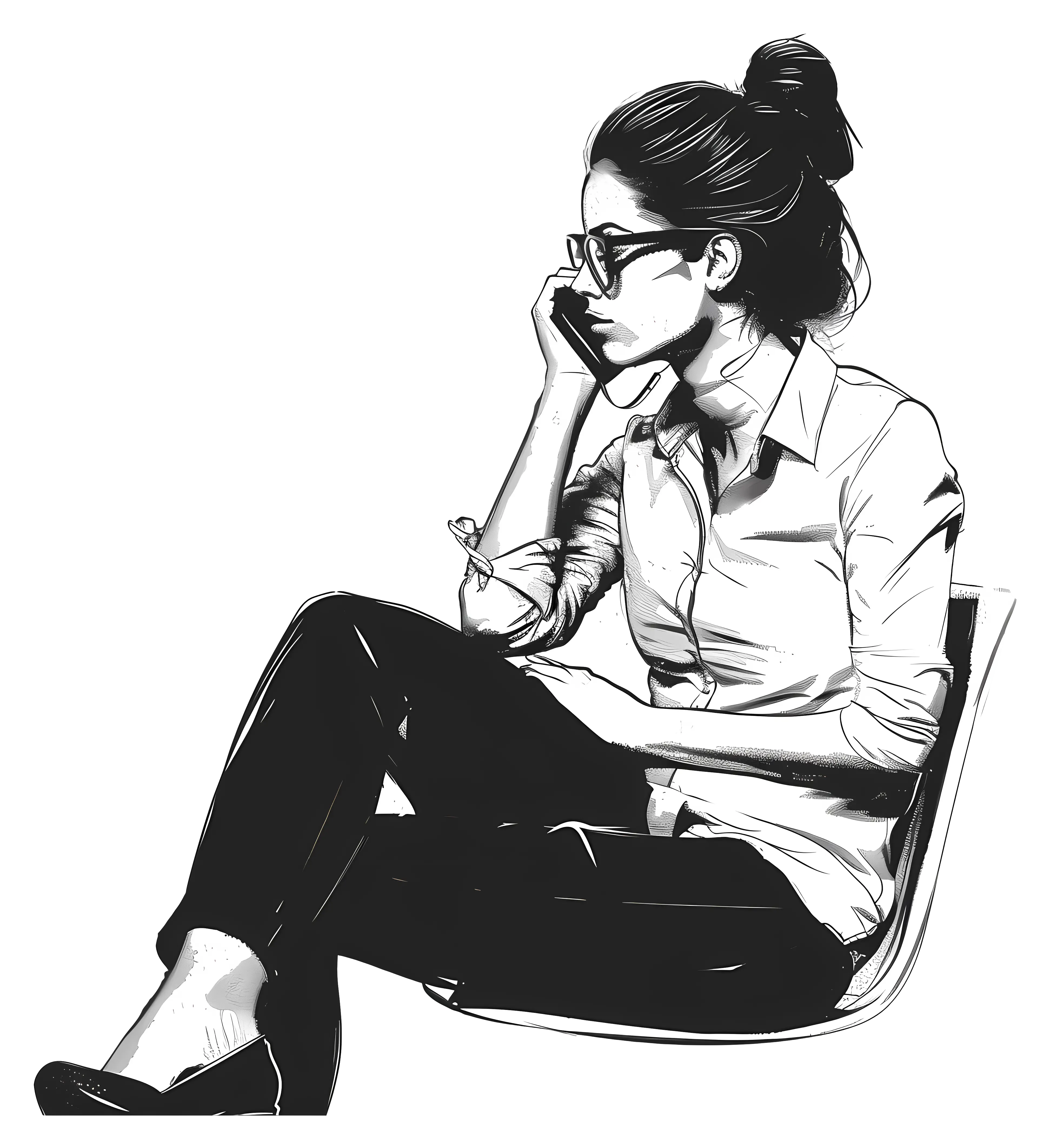 Woman Talking on Phone Sketch