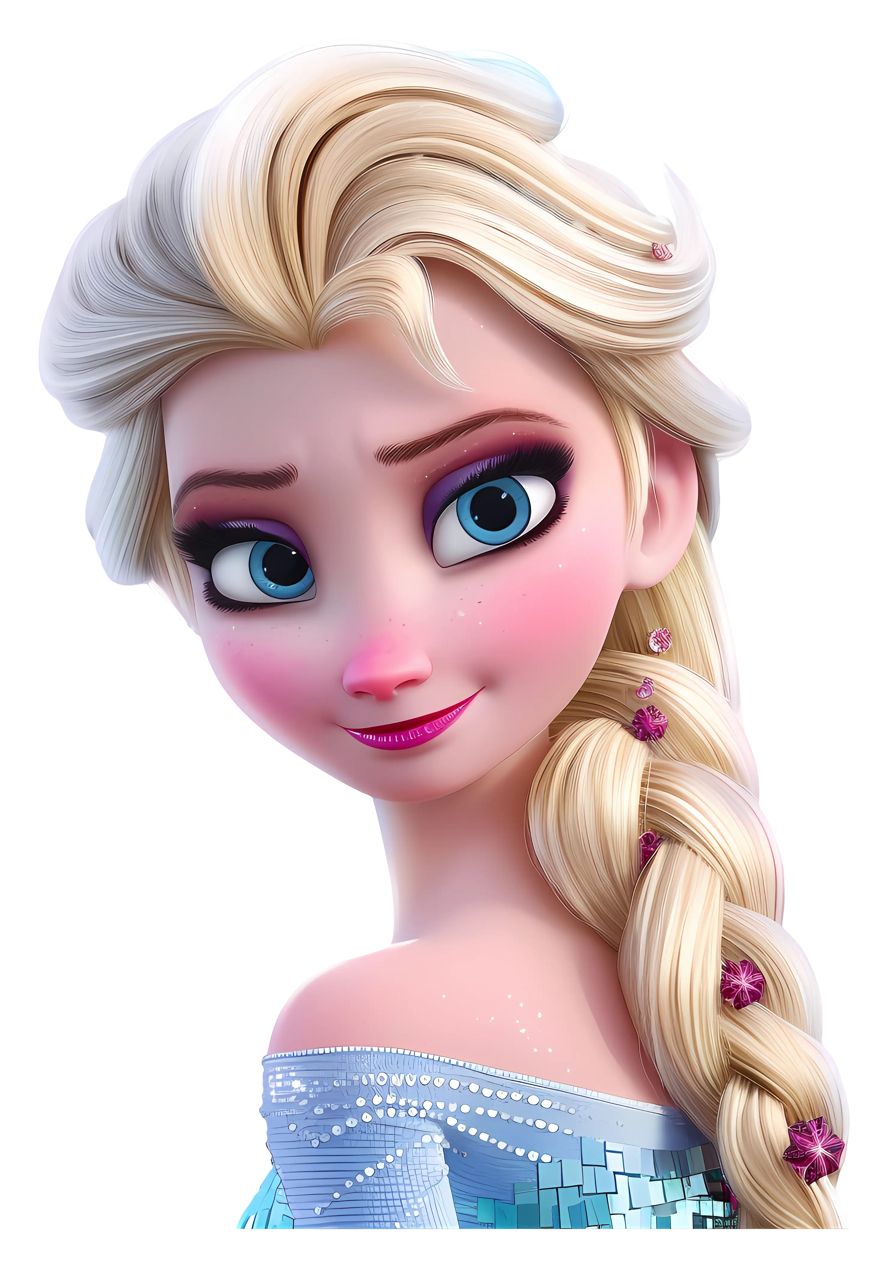 Animated Female Character with Blonde Braid and Blue Dress