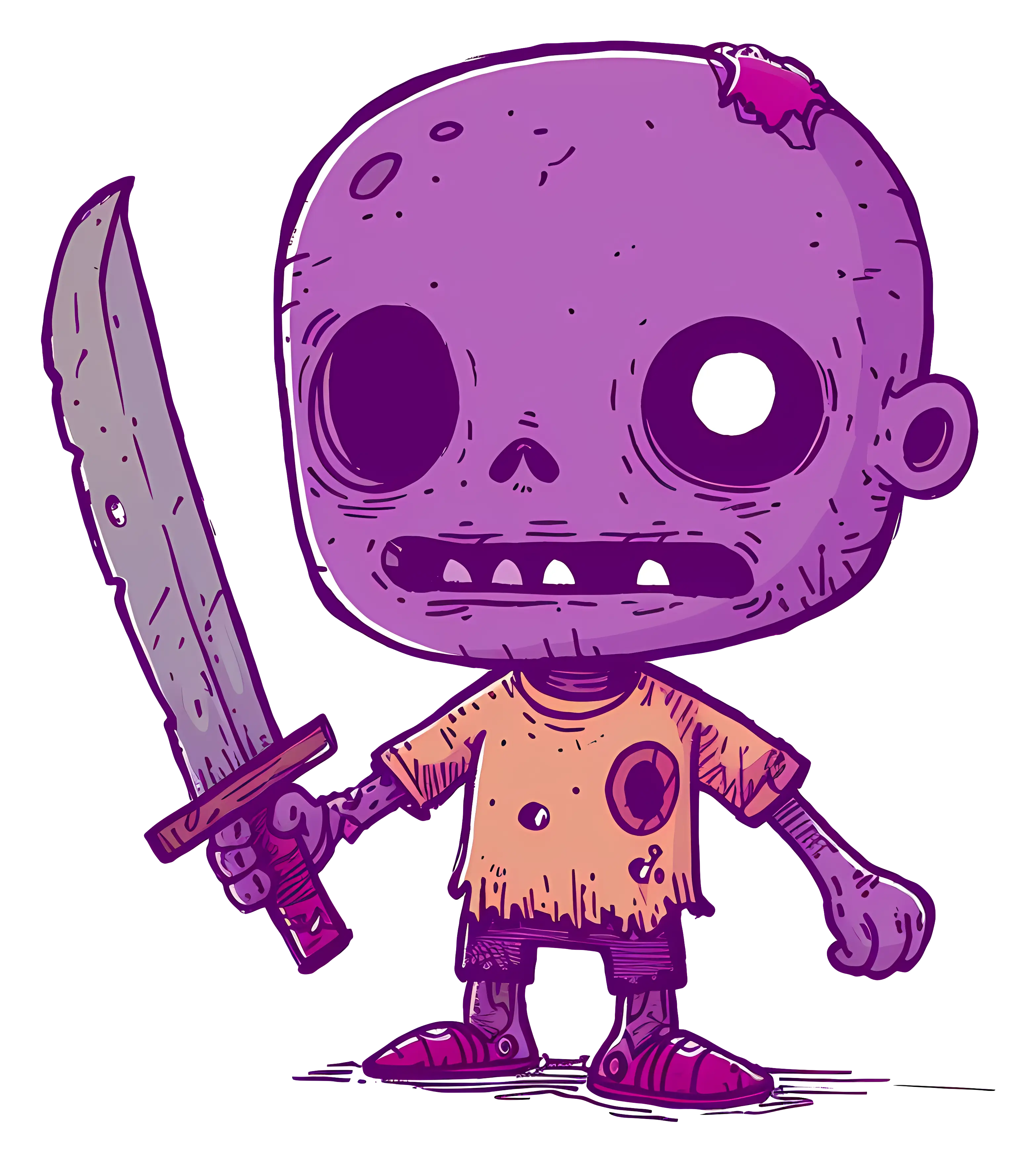 Purple Cartoon Zombie Holding Knife Illustration