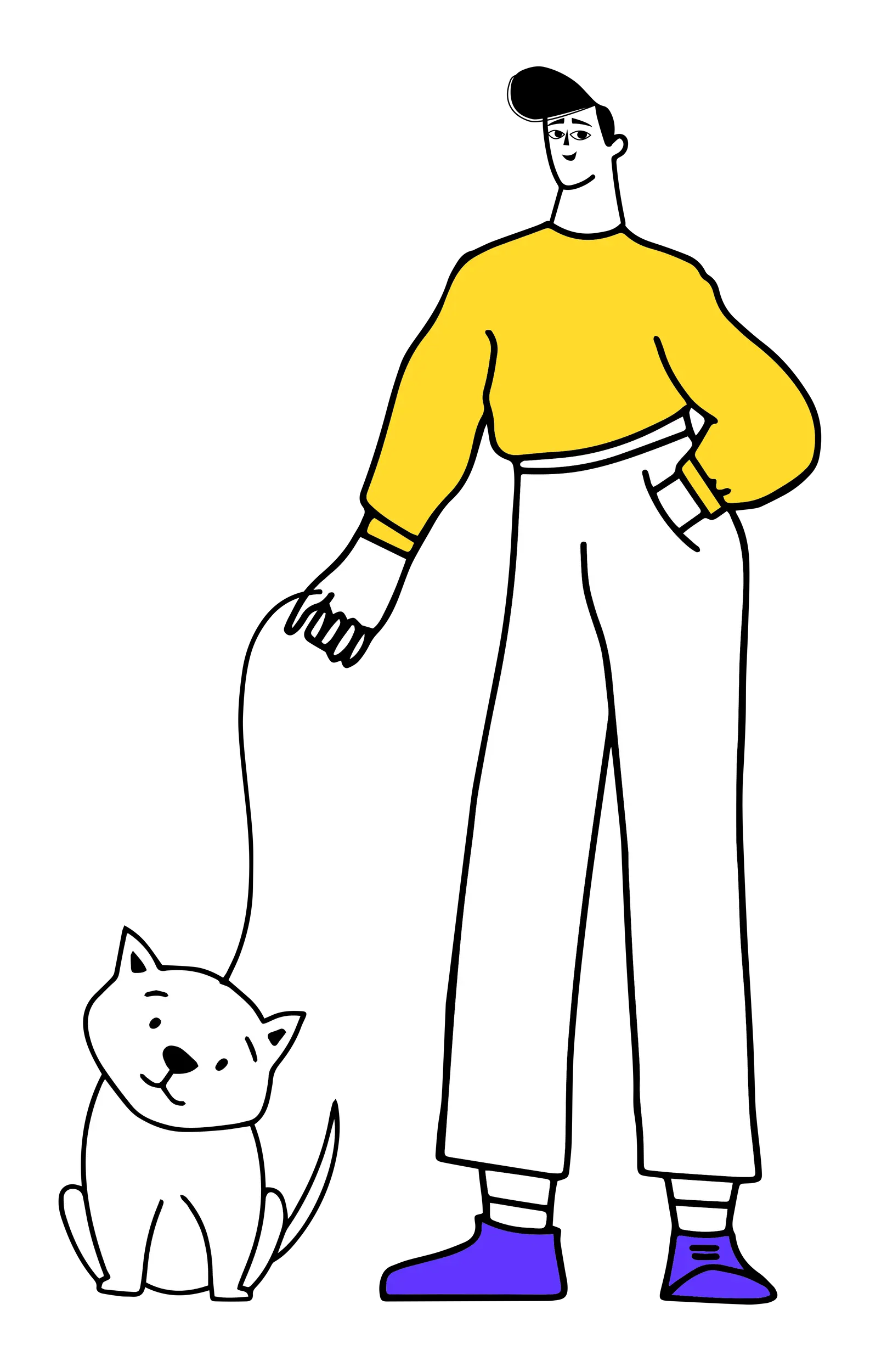 Simple Illustration of a Man Walking a Dog