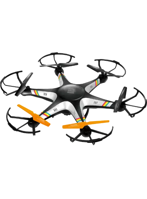 Black Drone with Colorful Propellers