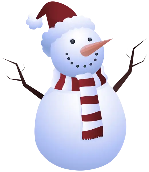 Snowman with Santa Hat and Striped Scarf
