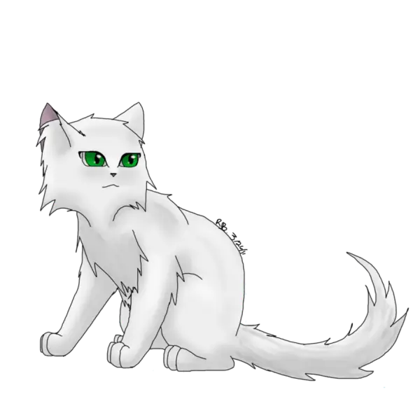 Cartoon White Cat with Green Eyes