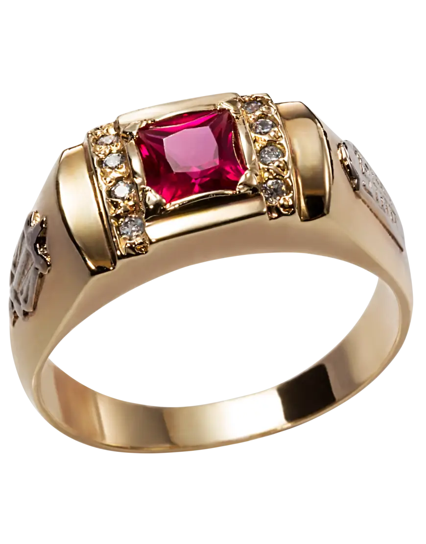 Golden Ring with Red Gemstone Detail