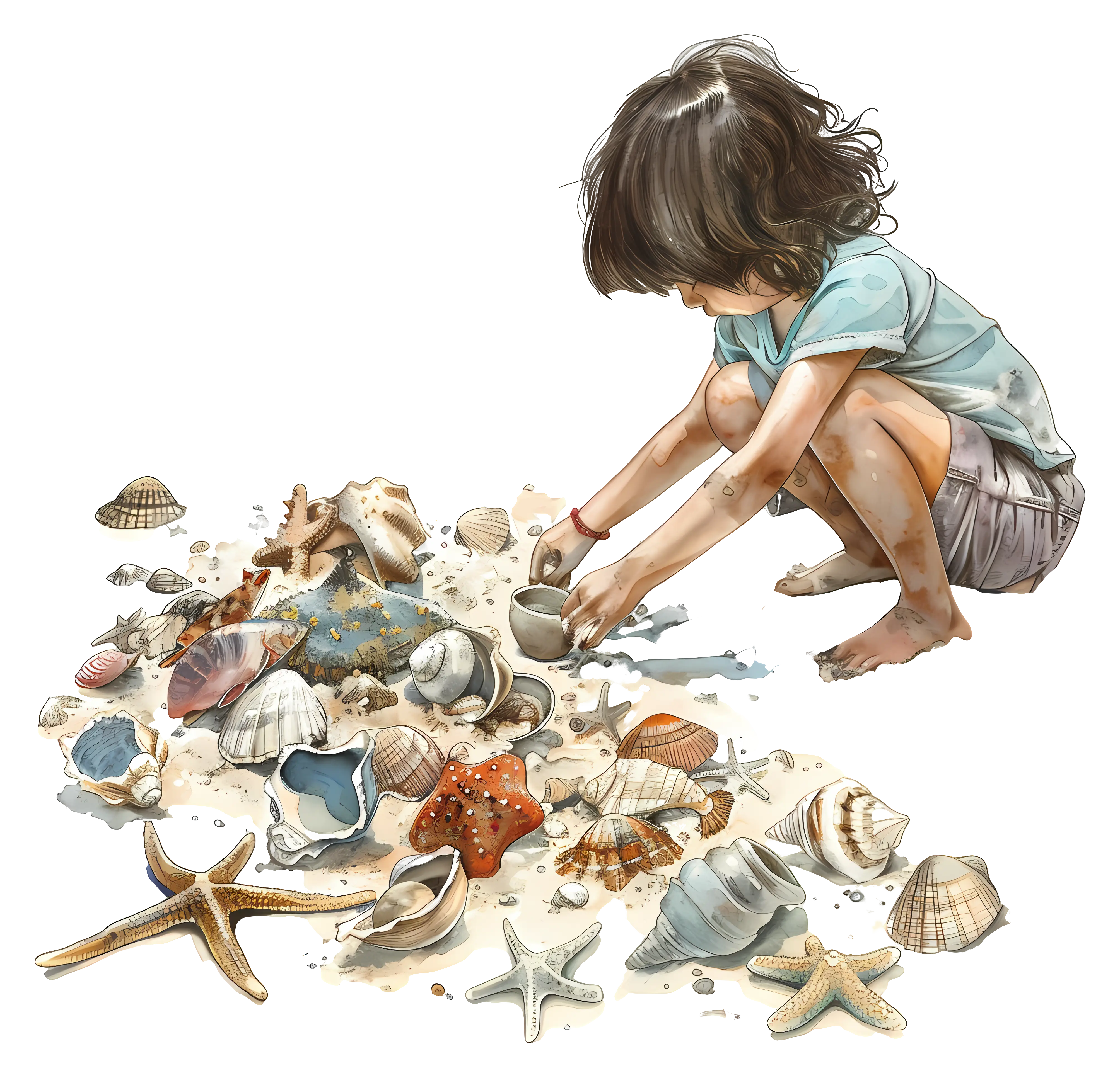 Child Collecting Seashells on the Beach