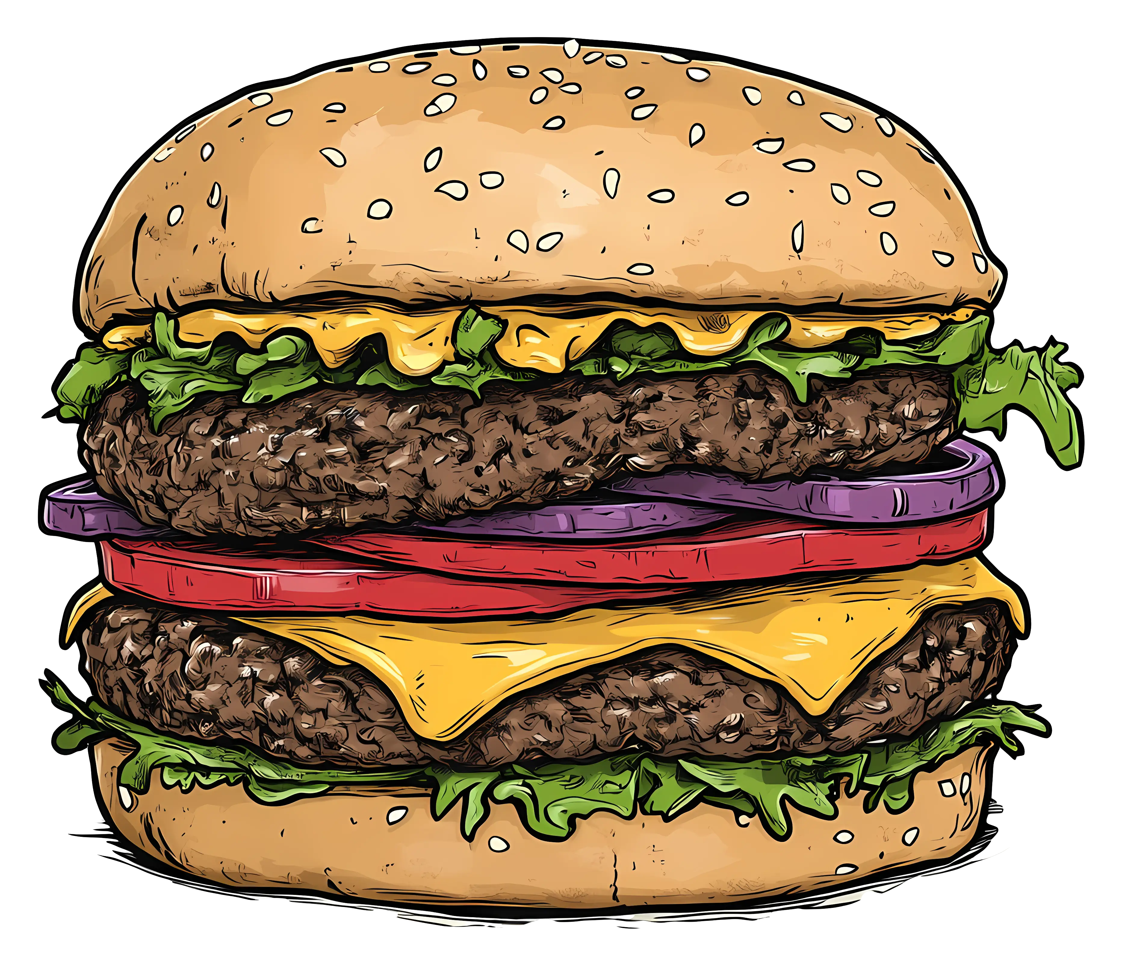 Realistic Double Cheeseburger Illustration with Layers
