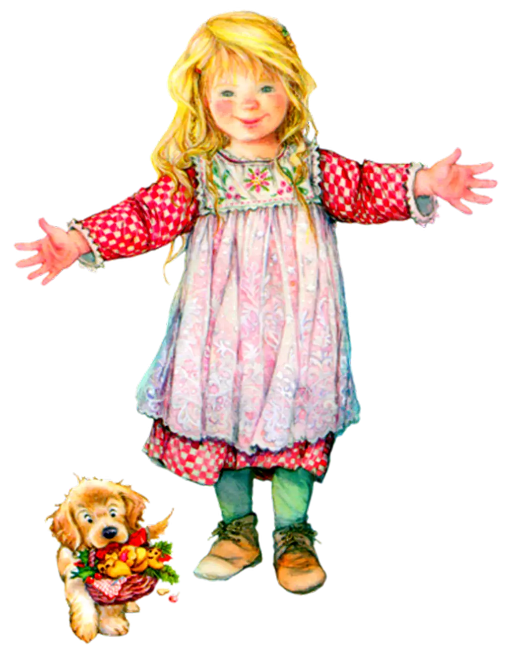 Little Girl with Puppy Illustration