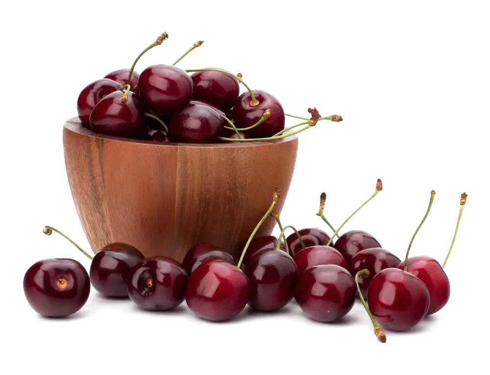 Fresh Red Cherries in a Wooden Bowl