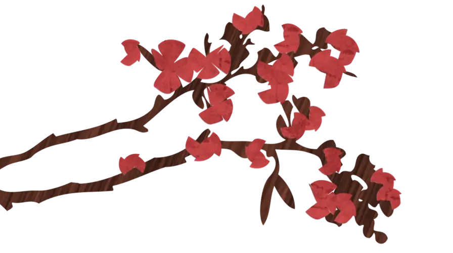 Branch Illustration with Red Blossoms