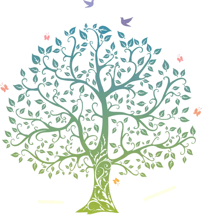 Decorative Tree with Leaves and Patterns