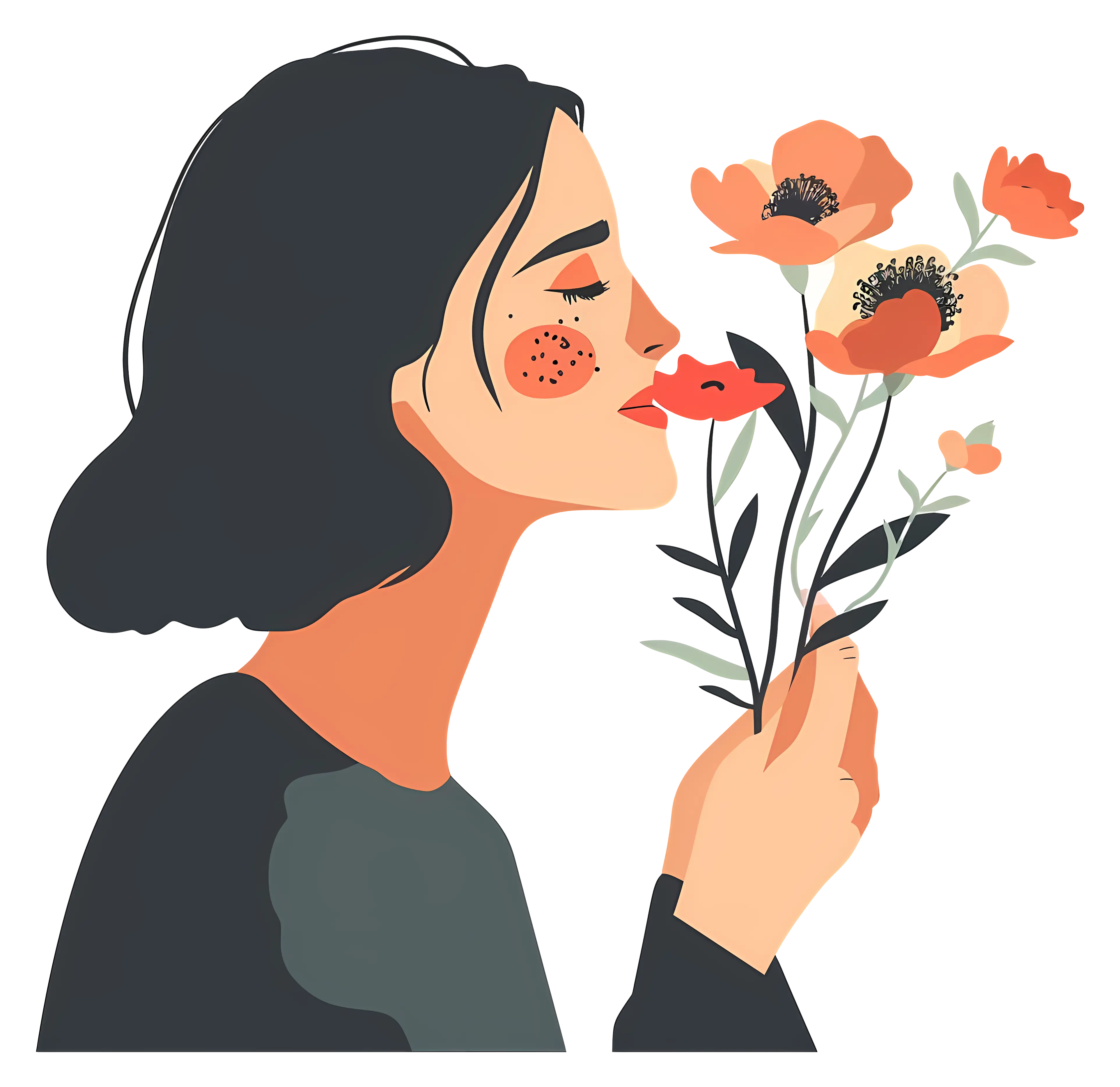 Woman Smelling Flowers