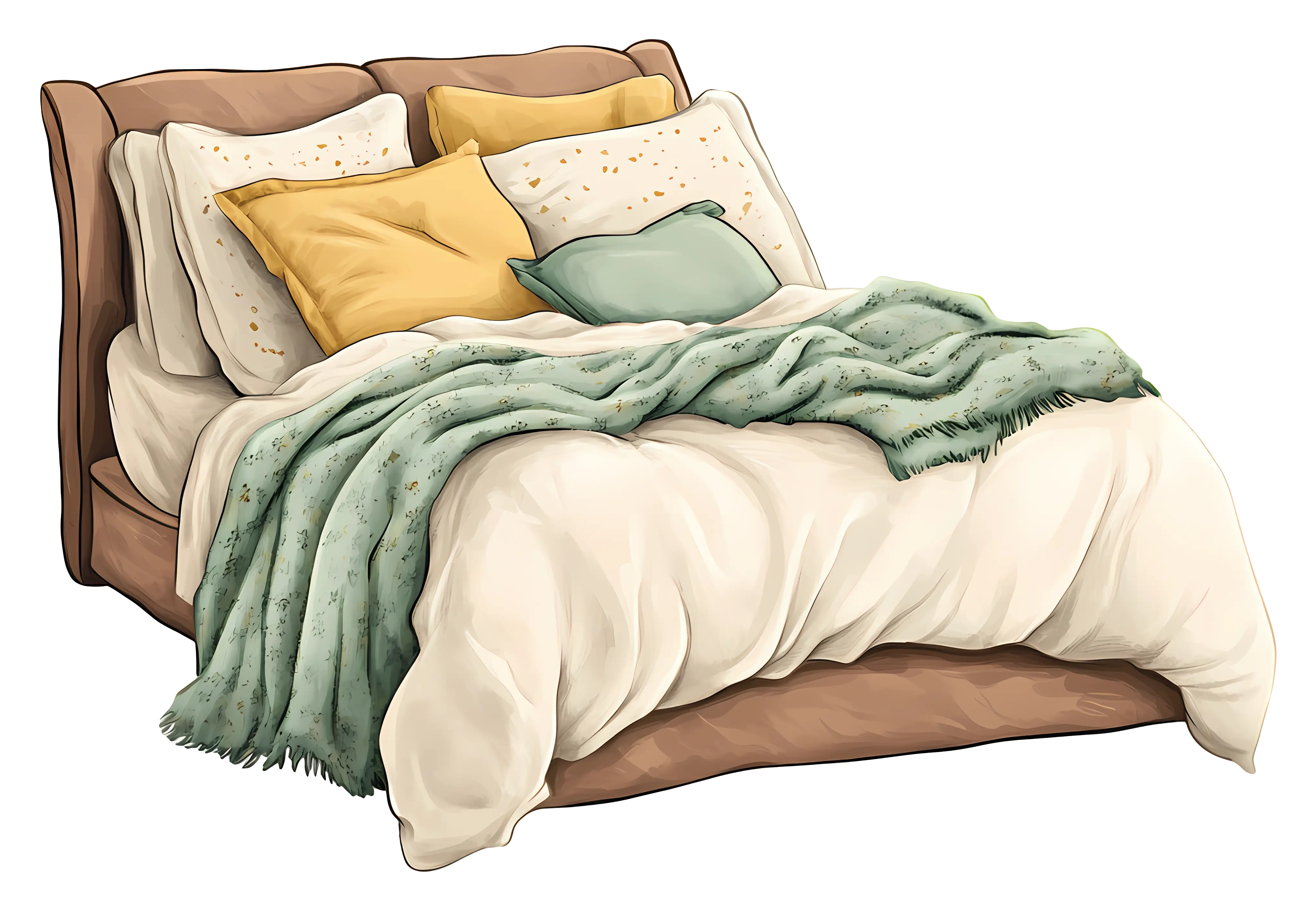 Cozy Bed with Pillows and Blanket