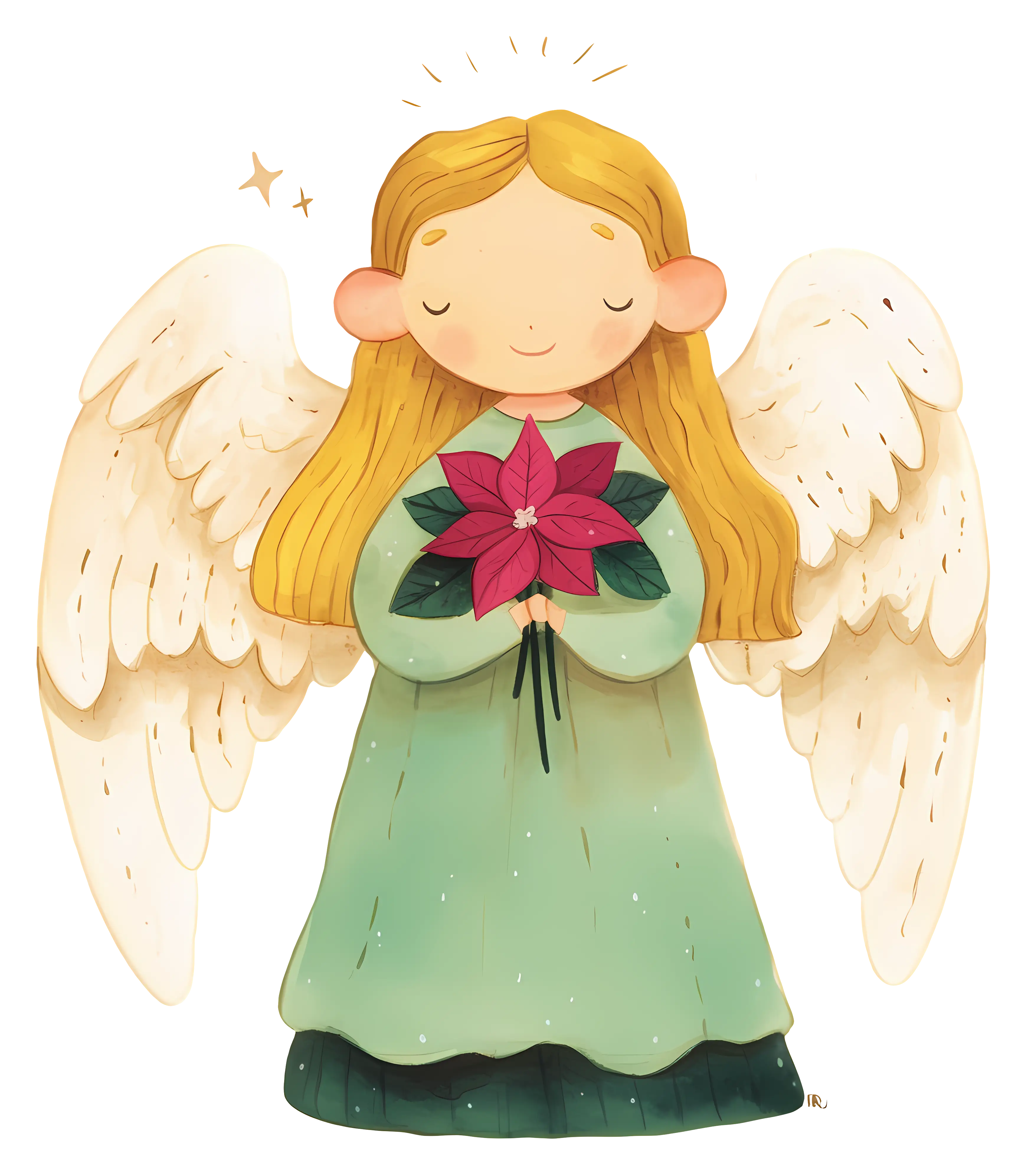 Cute Cartoon Angel Holding a Flower