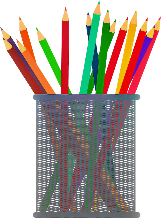 A Mesh Holder Filled with Colorful Pencils