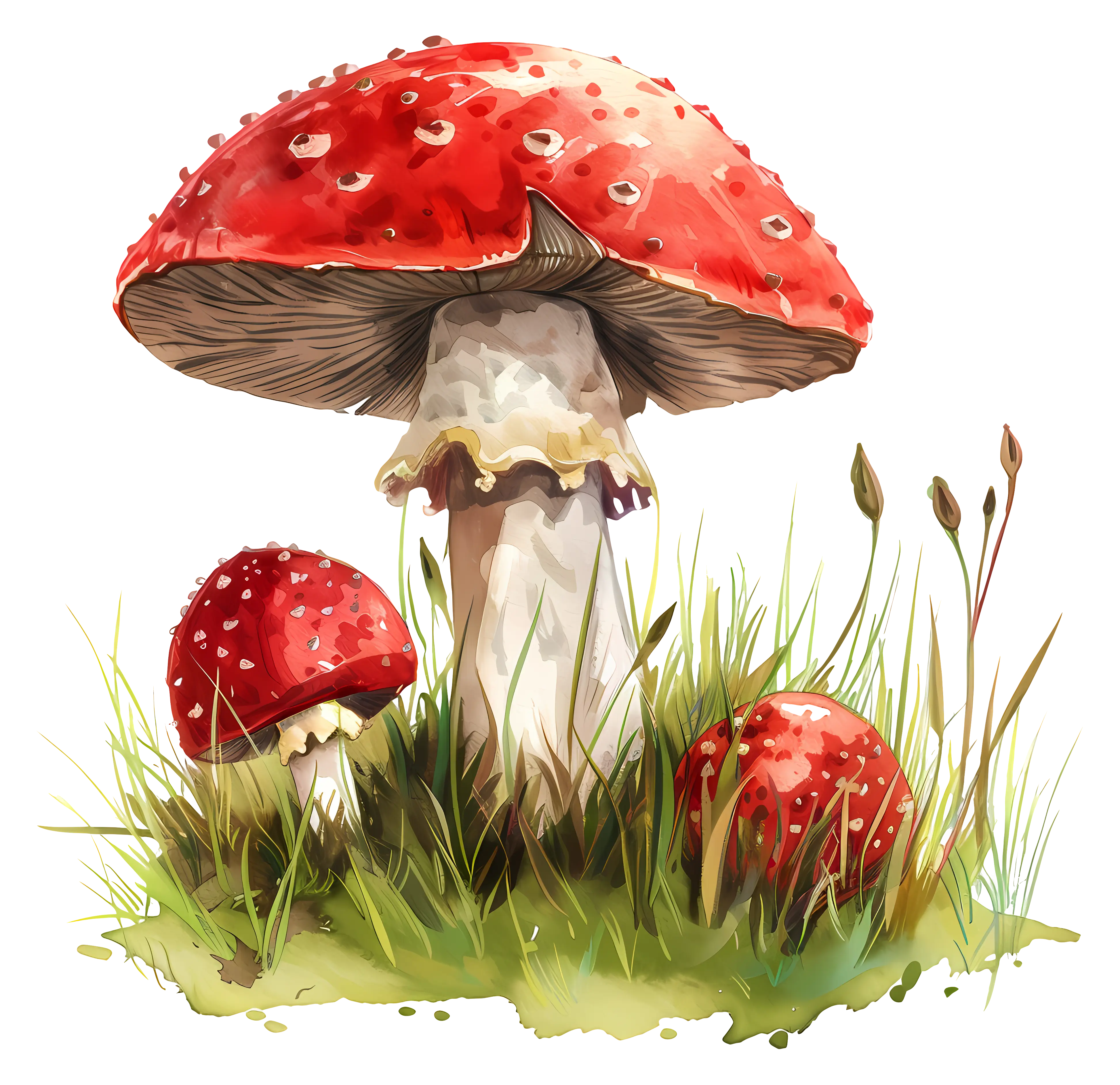 Red Mushrooms in Grass Field Illustration