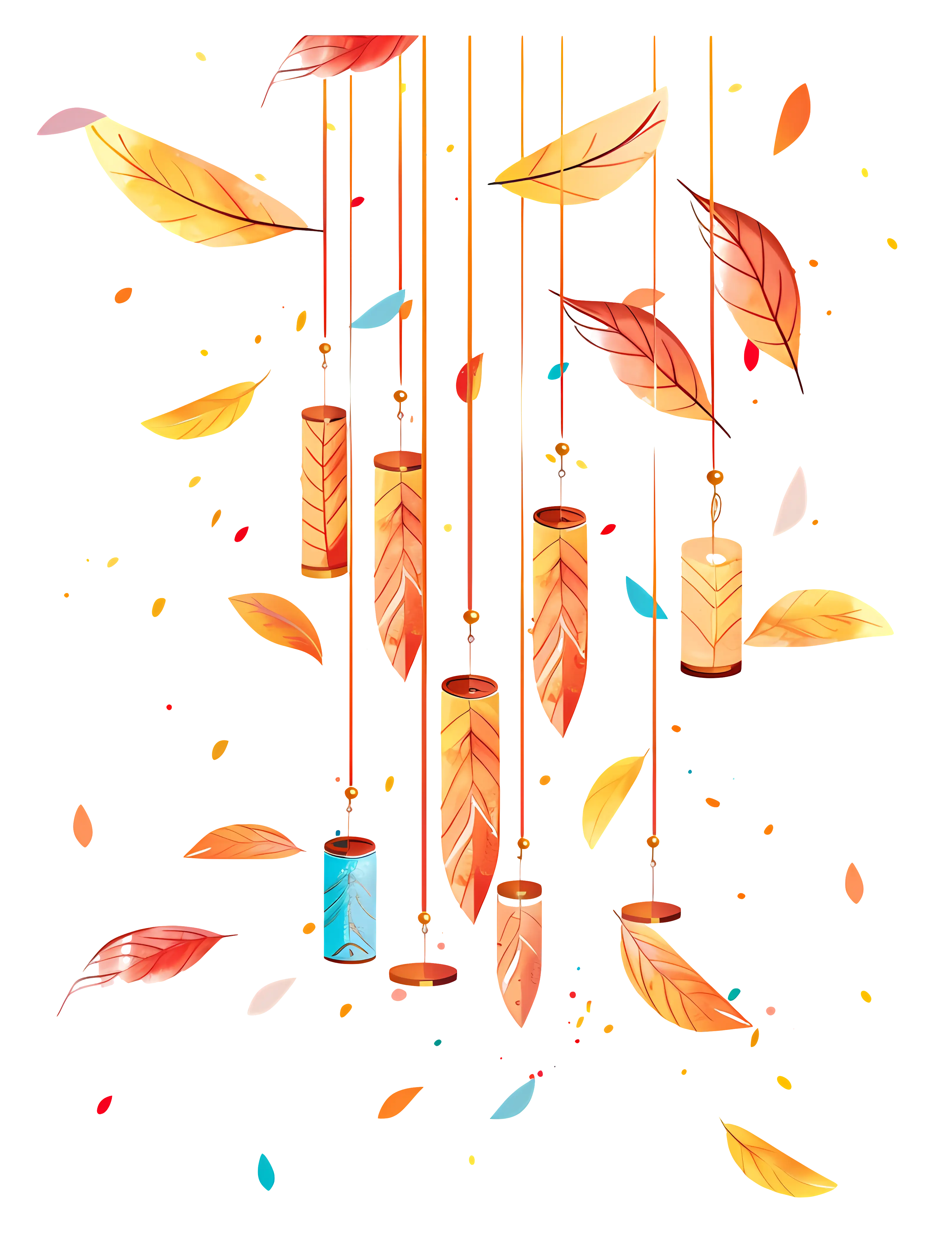 Autumn Wind Chimes with Falling Leaves