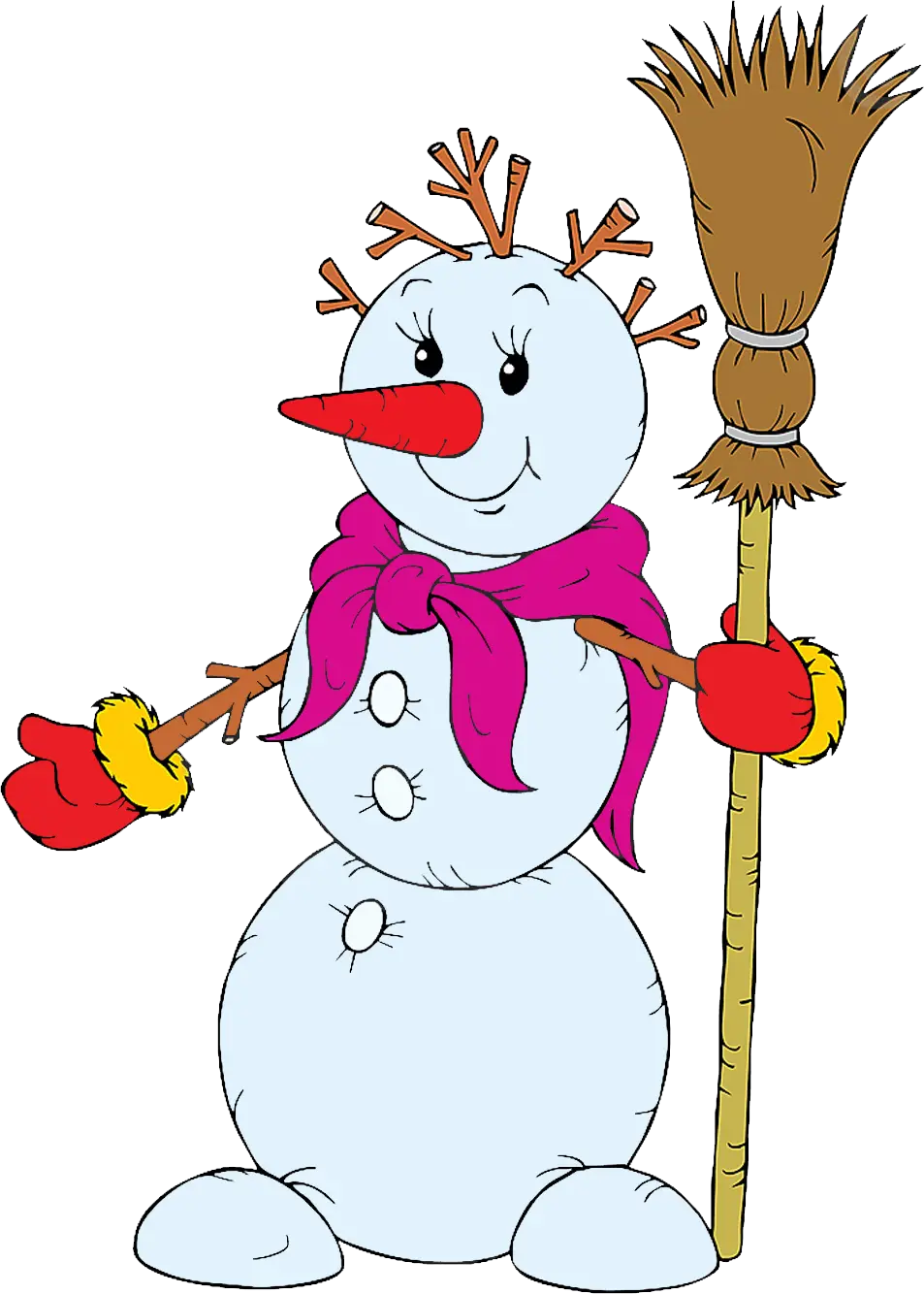 Cartoon snowman with broom