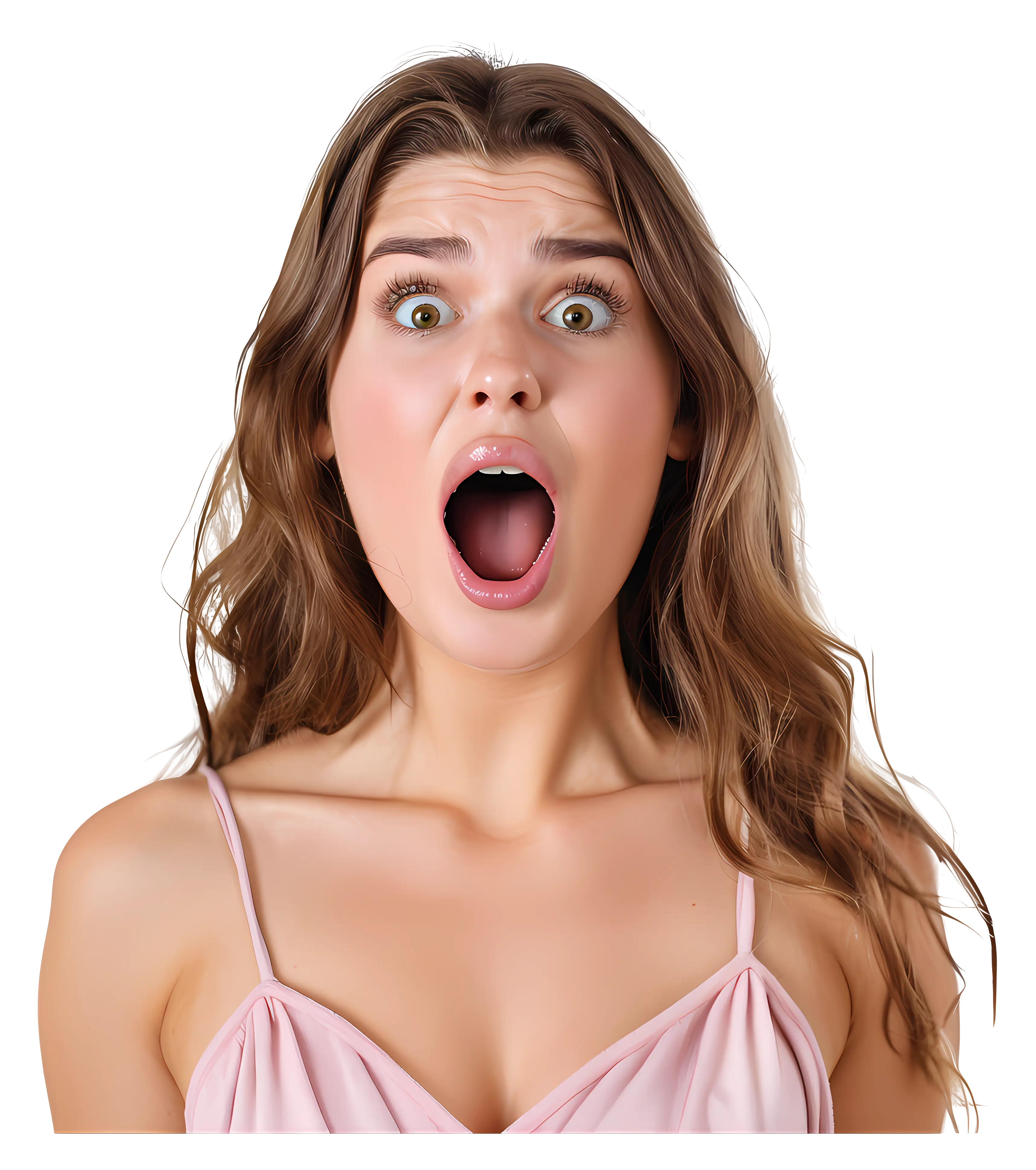 Surprised Woman in Pink Outfit
