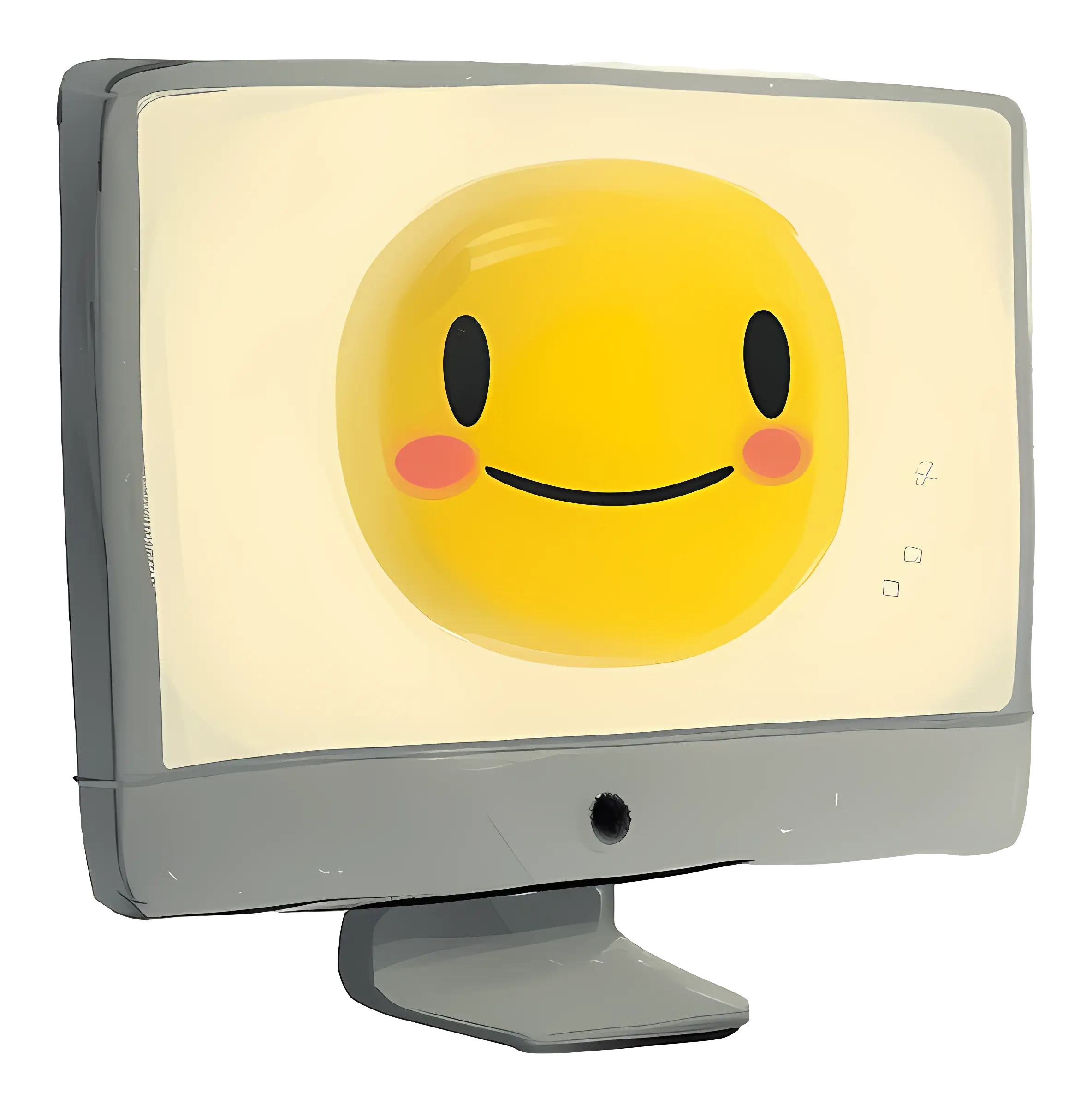 Computer Monitor with Happy Smiling Emoji Art