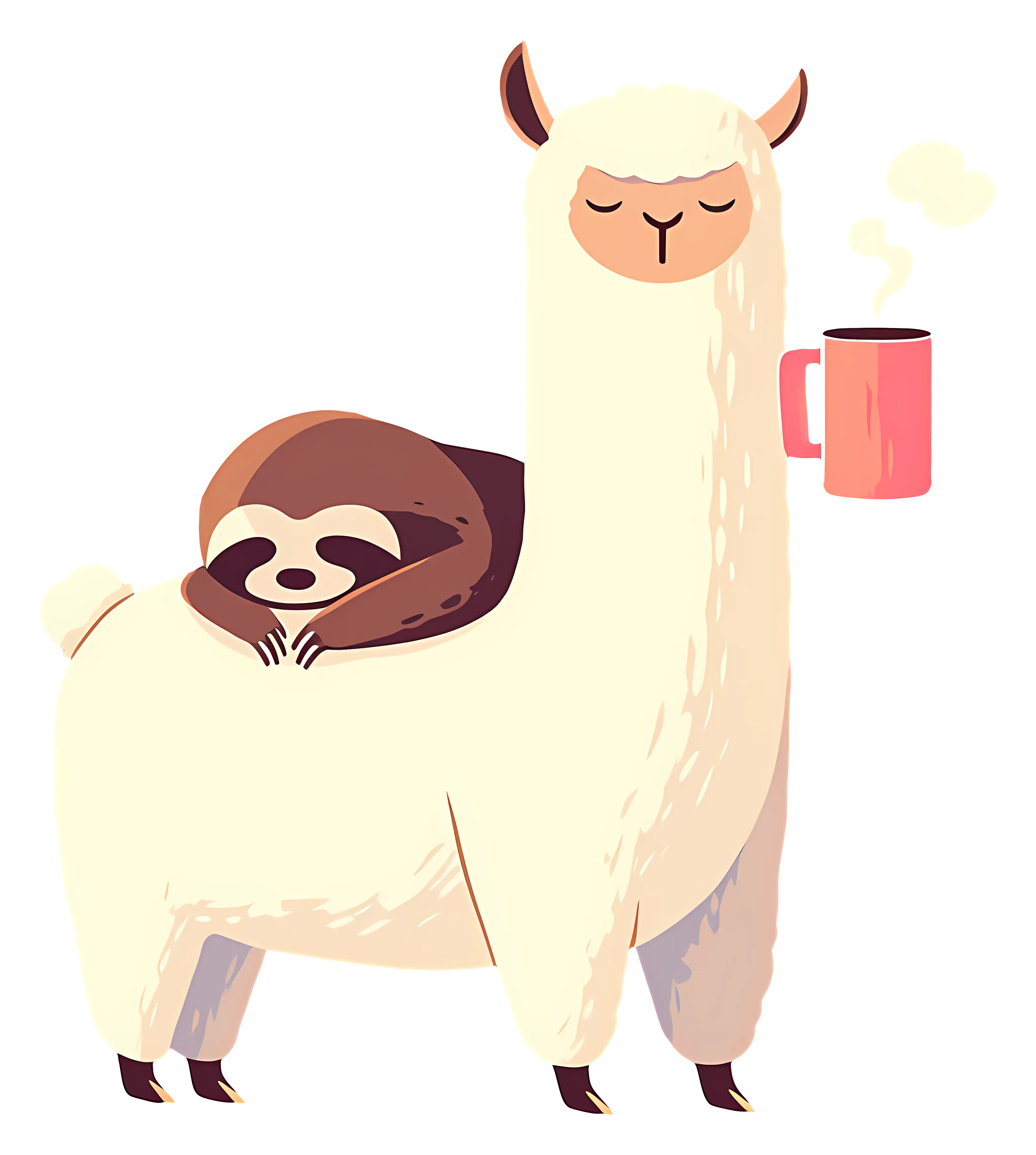 Llama with a Sloth and Coffee