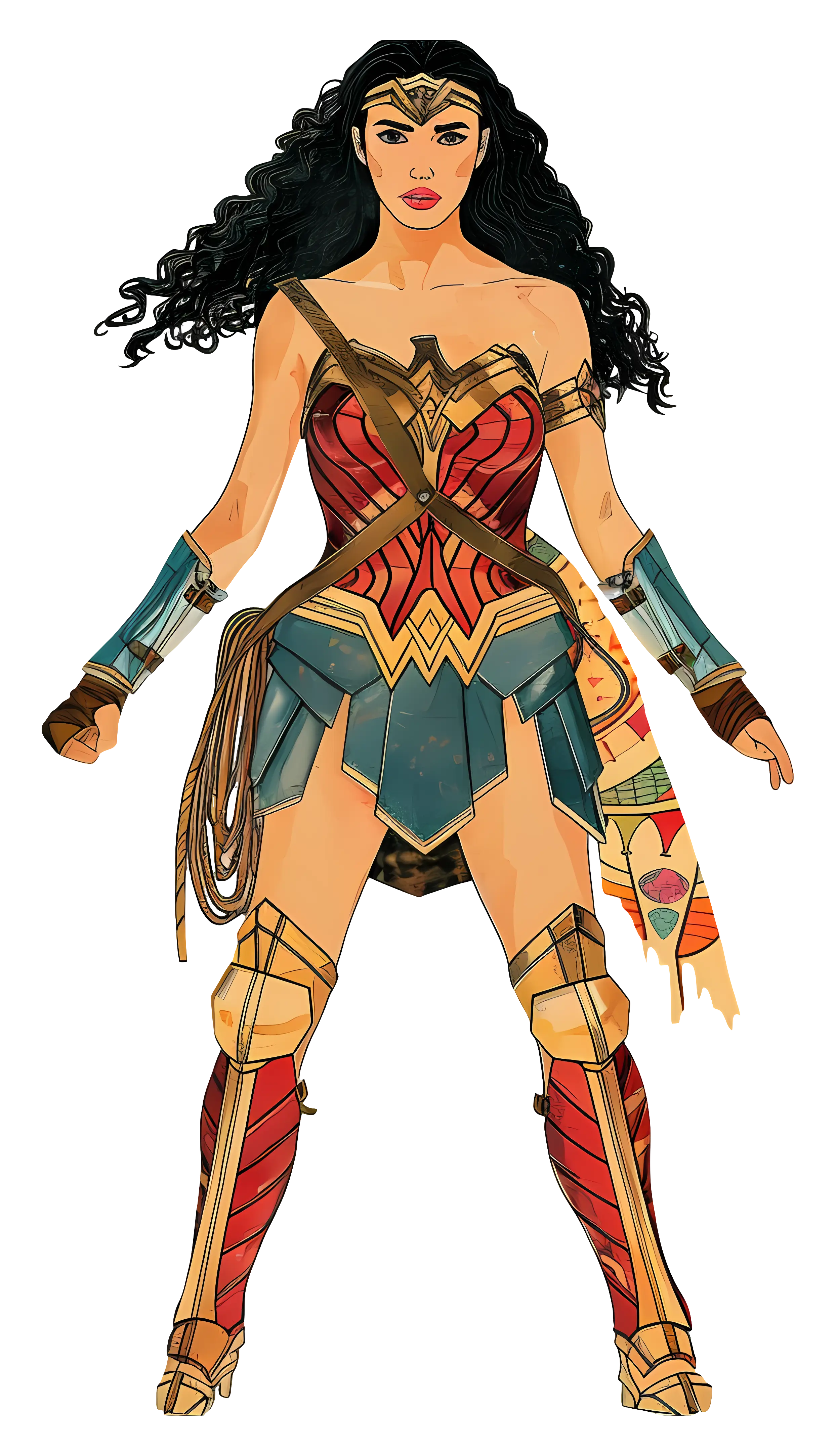 Dynamic Heroine in Red and Blue Costume