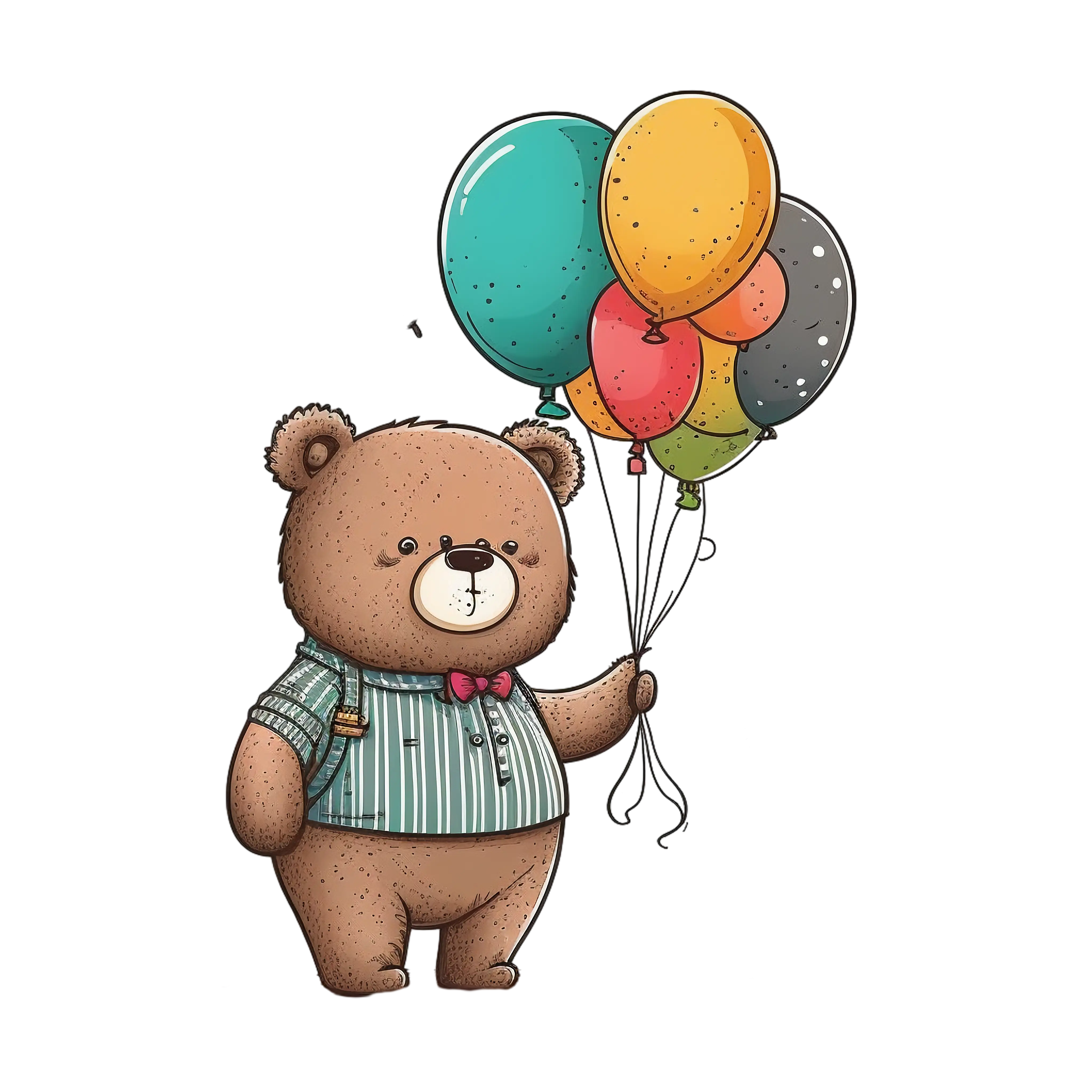 Cute Bear Holding Multiple Balloons