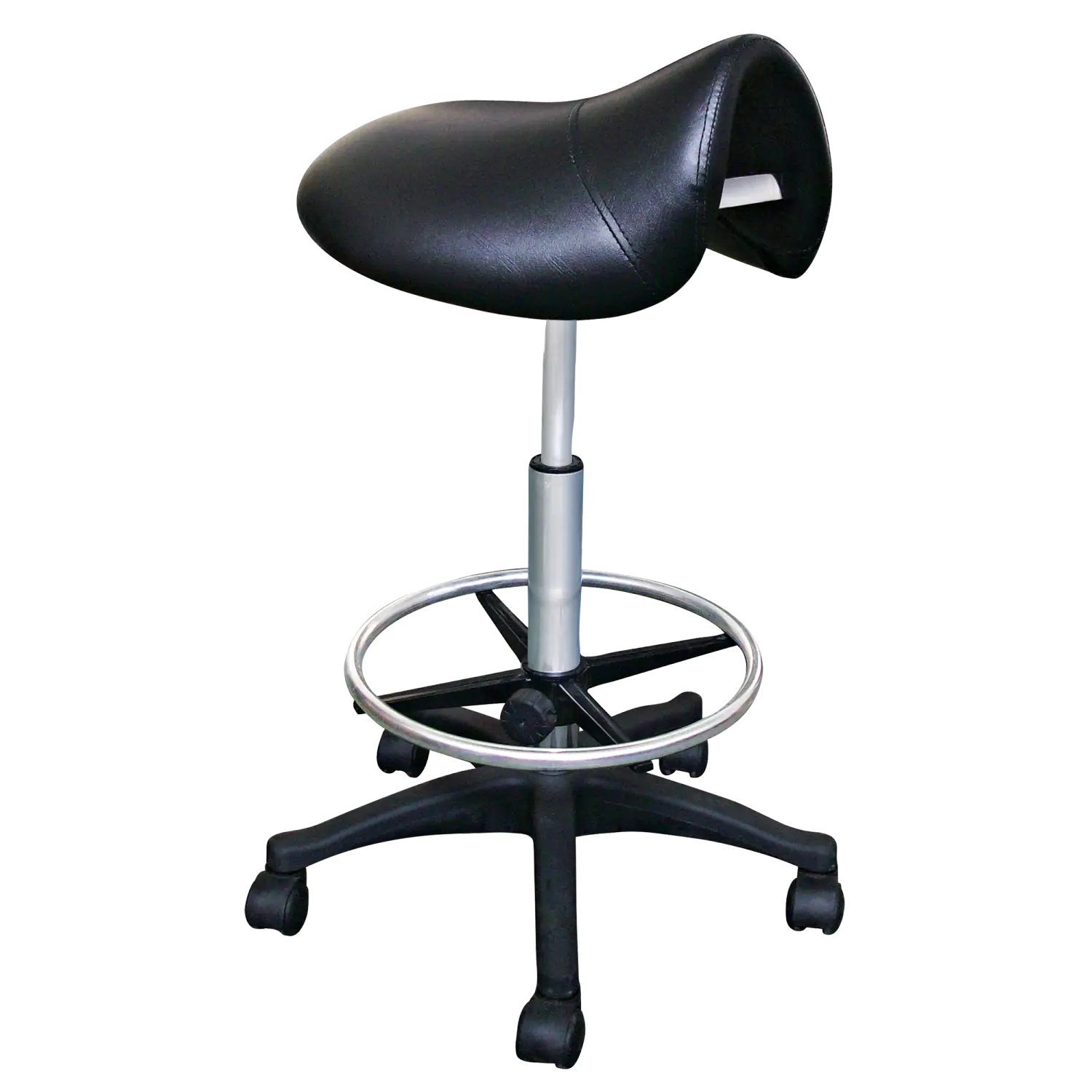 Black Saddle Stool with Wheels