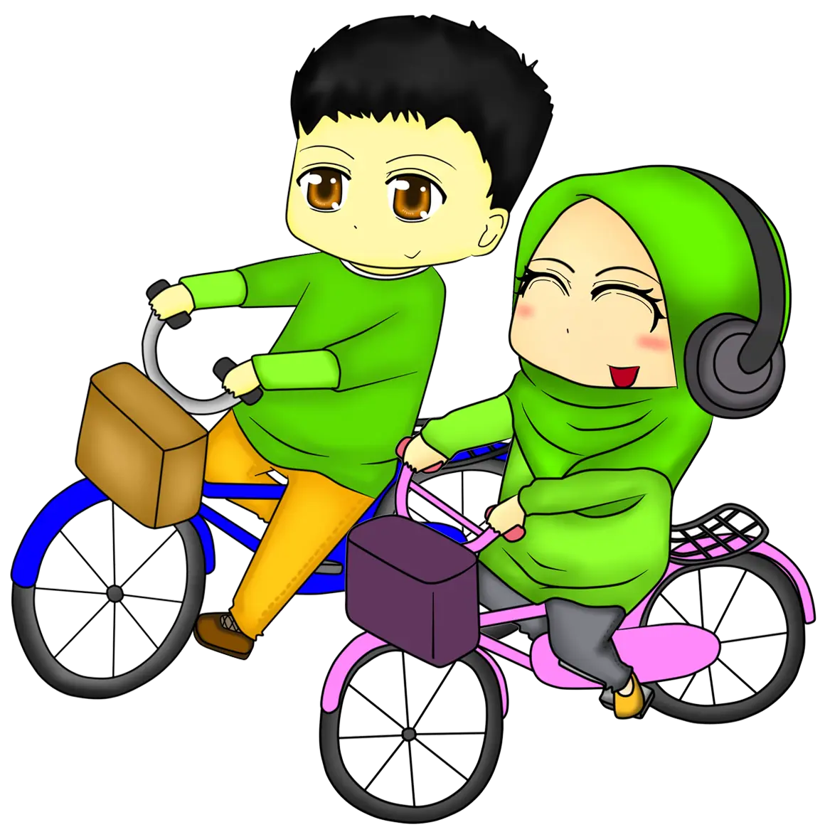 Cartoon Cycling Couple in Fun Design