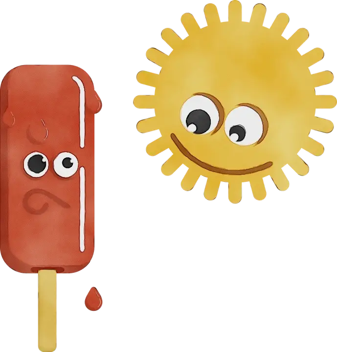 Melting Popsicle and Smiling Sun Cartoon for Summer