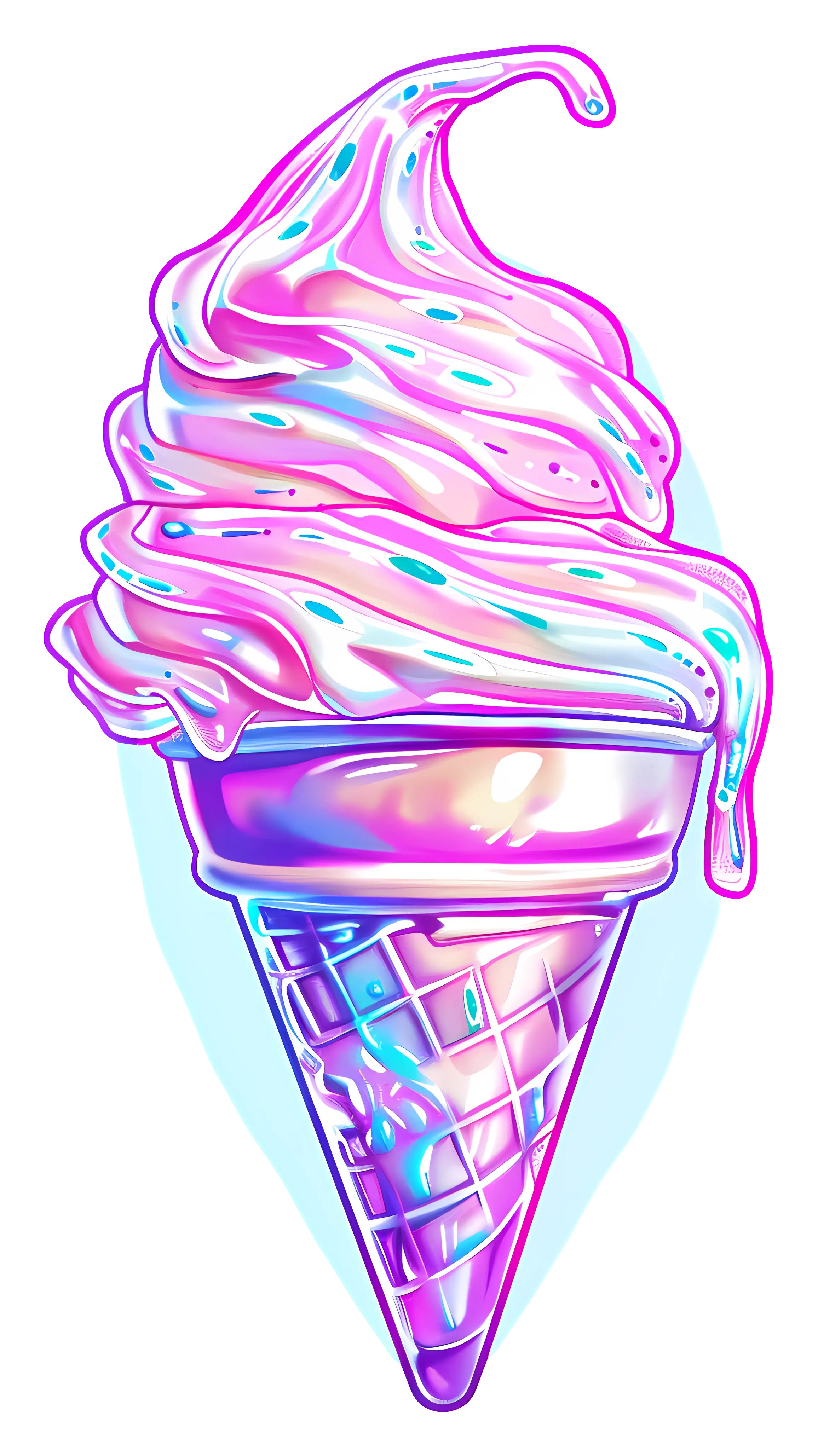 Vibrant Pink and Blue Ice Cream Cone Illustration