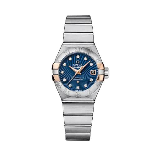 Luxury Wristwatch with Metallic Strap and Blue Dial