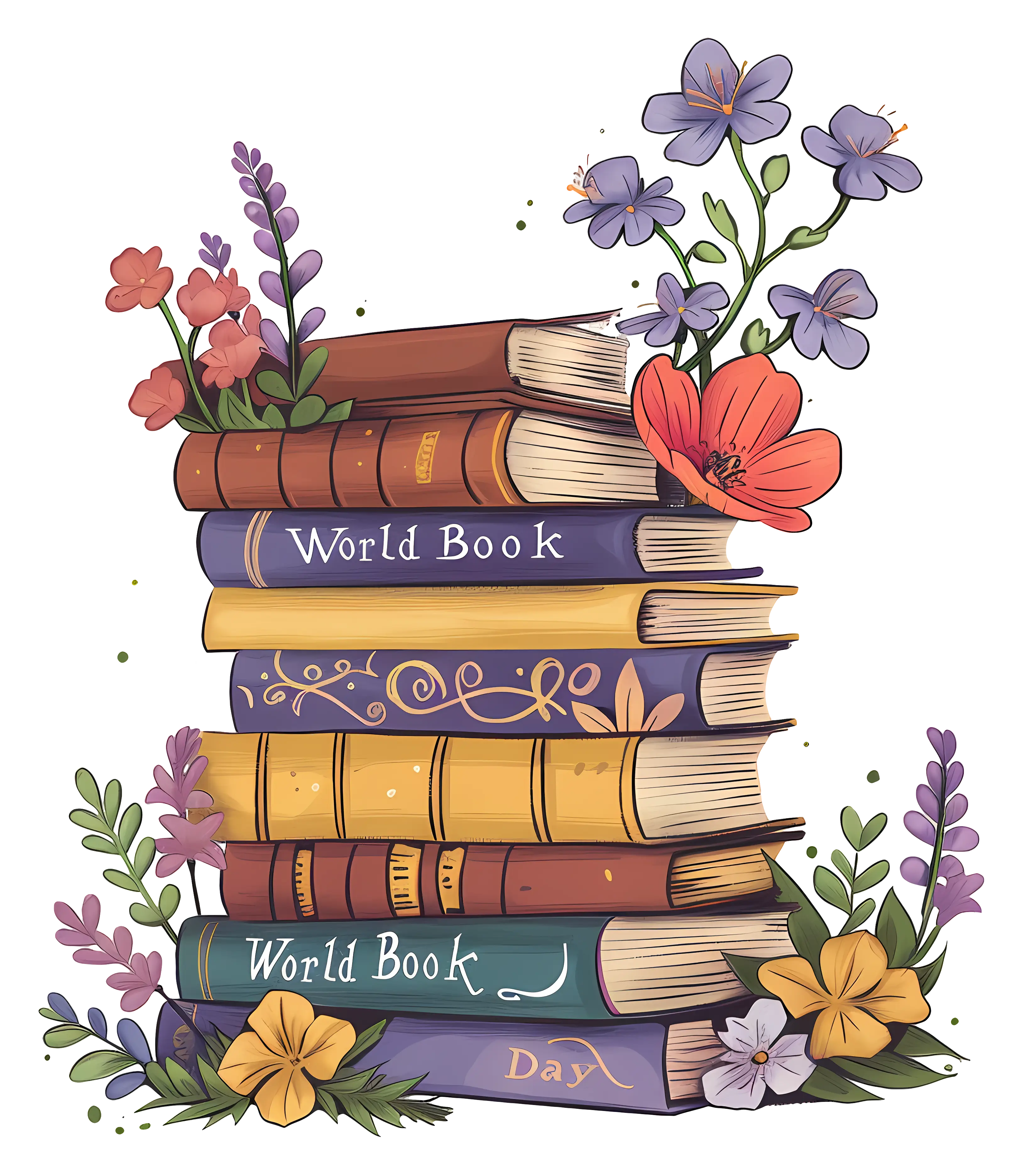 Stack of Books with Flowers for World Book Day