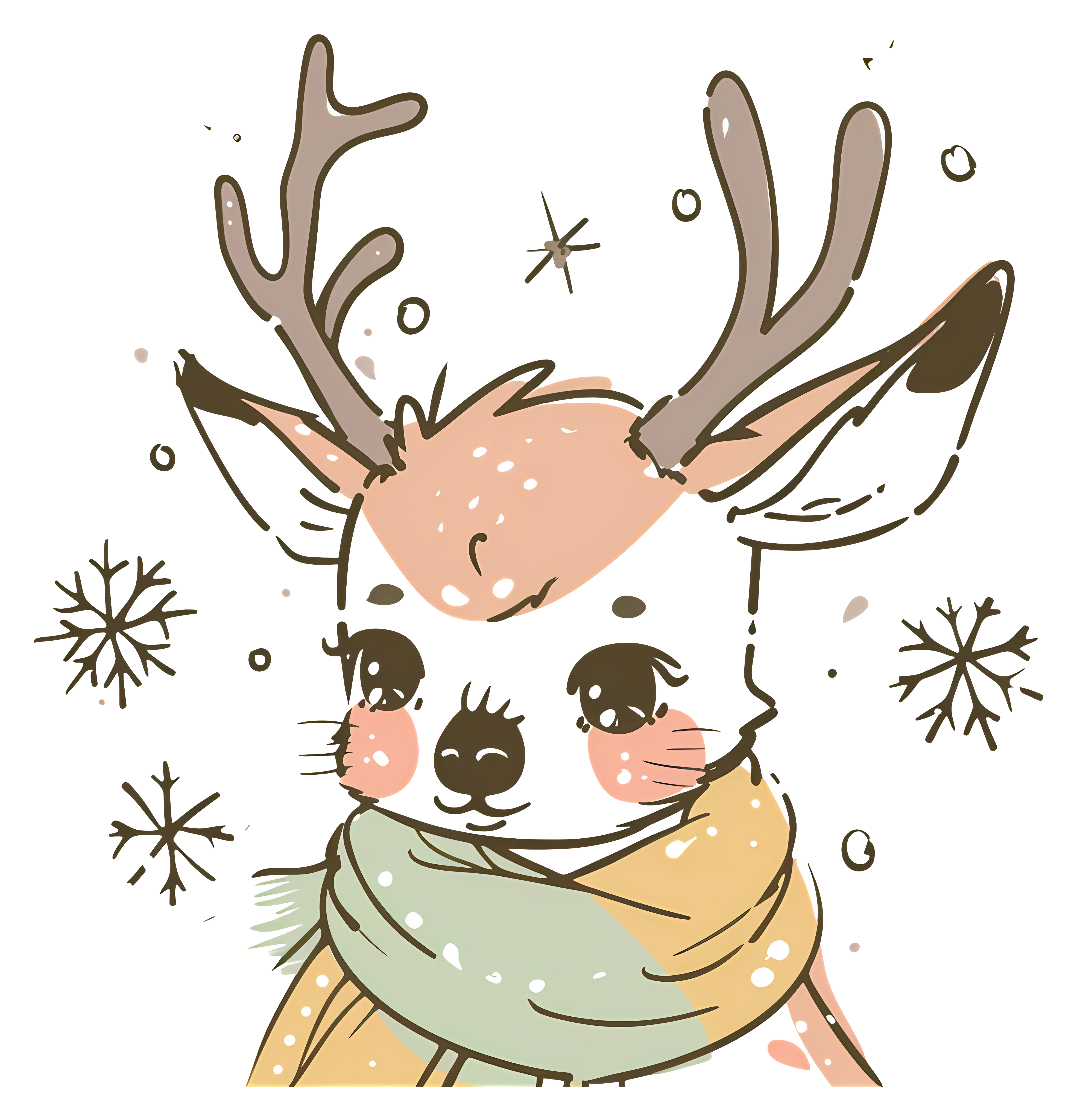 Cute Deer with Scarf in Snow