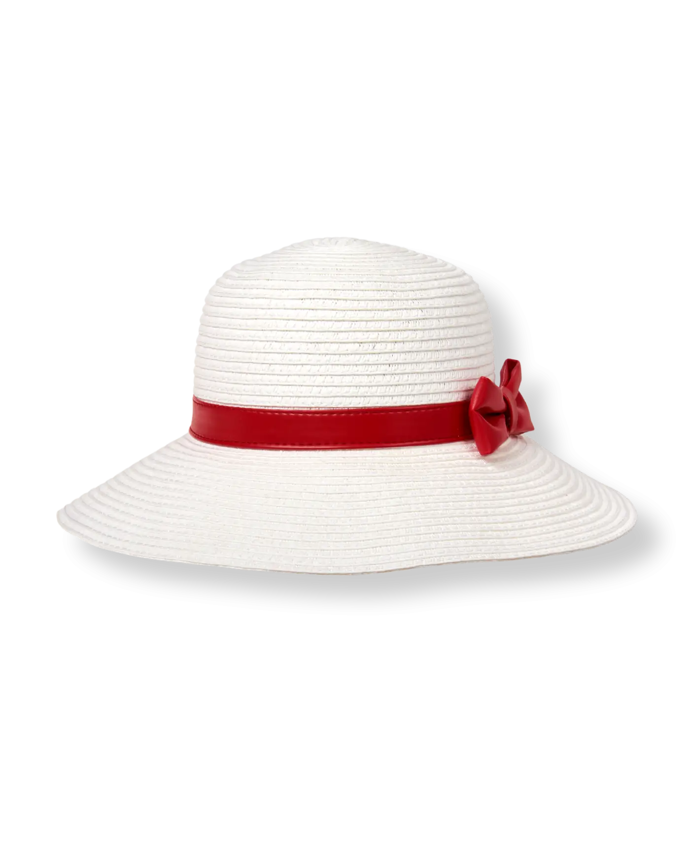 White Sun Hat with Red Ribbon Accent