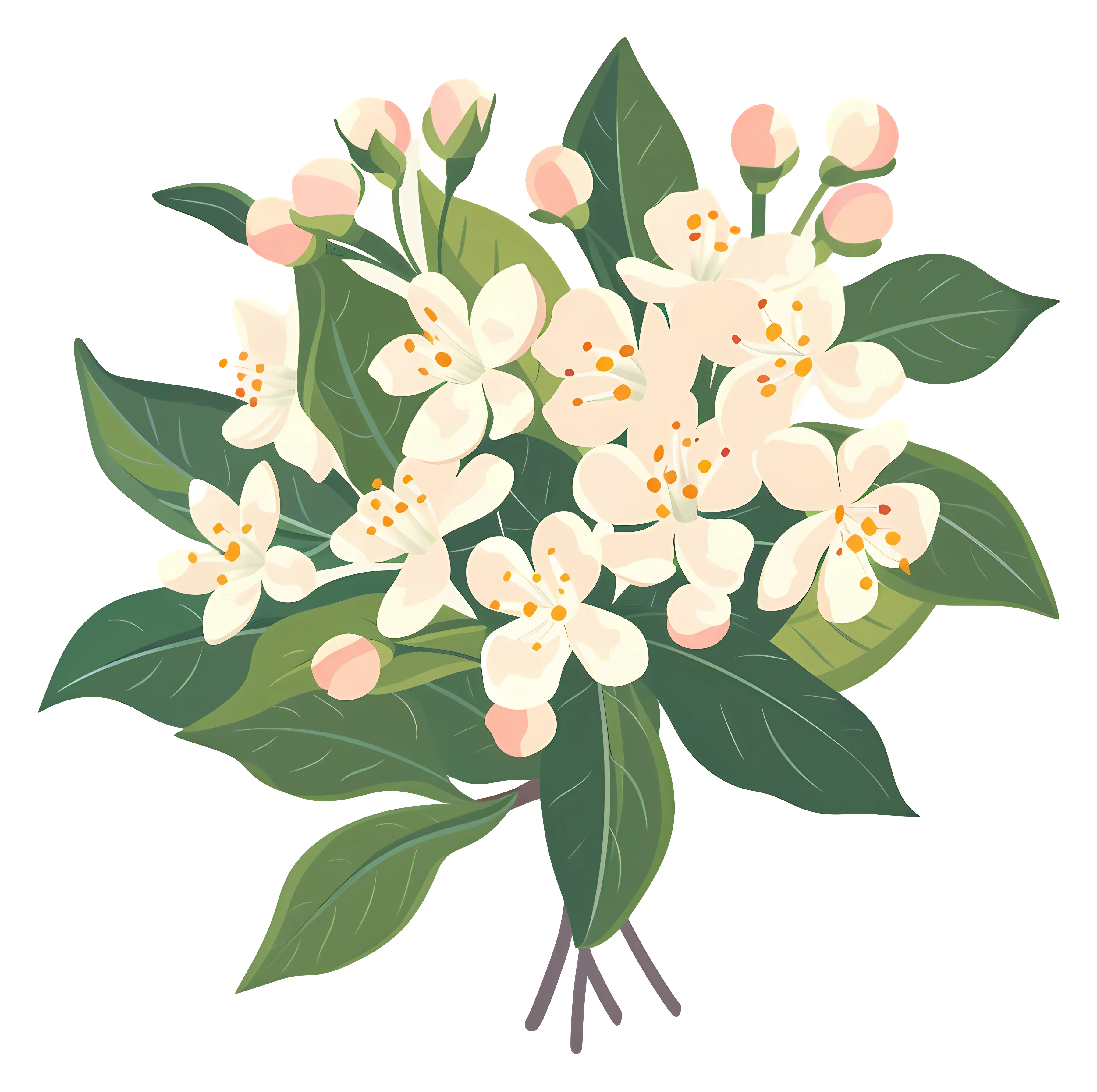 White Flowers with Green Leaves