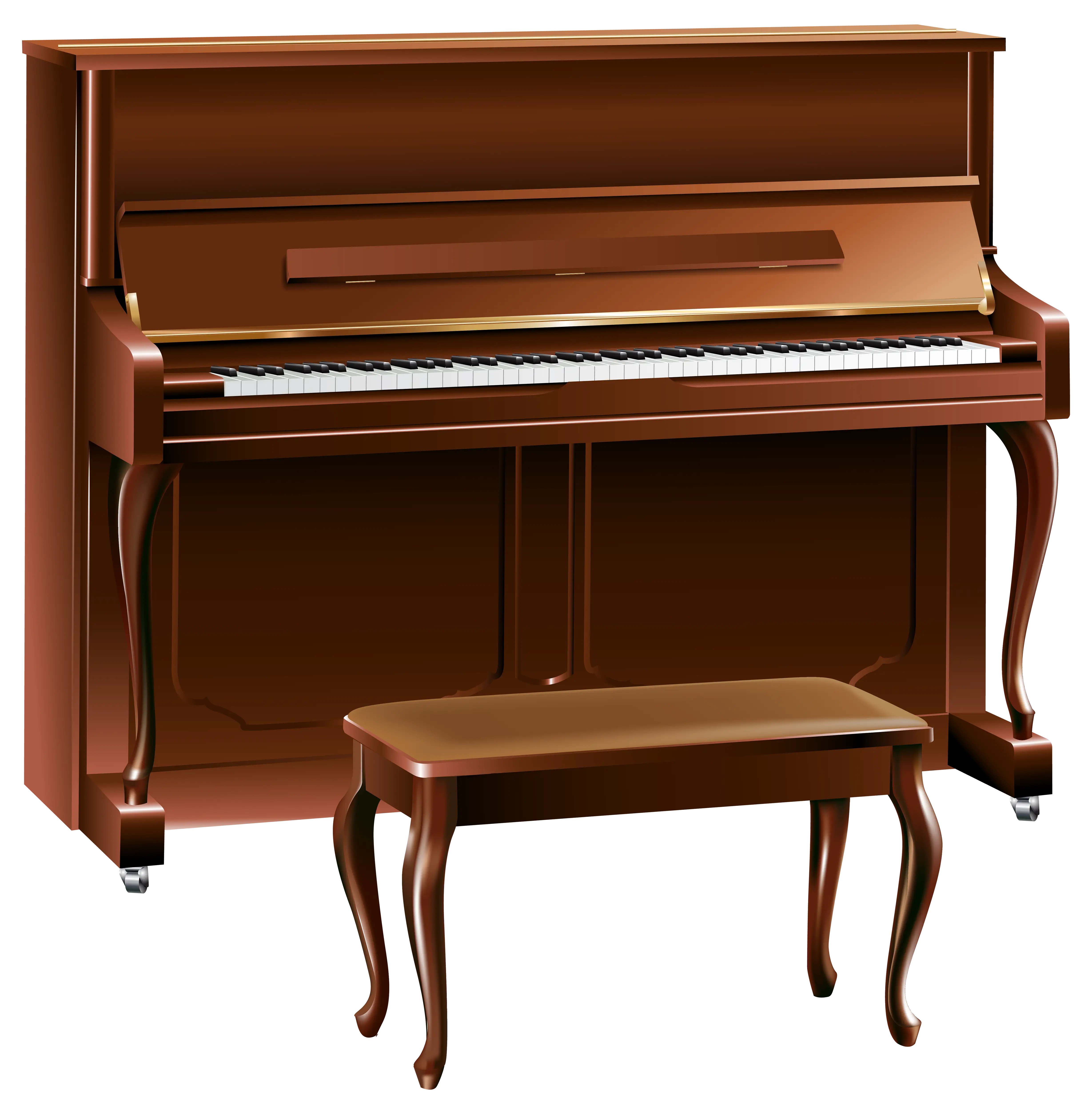 Brown Upright Piano with Matching Bench