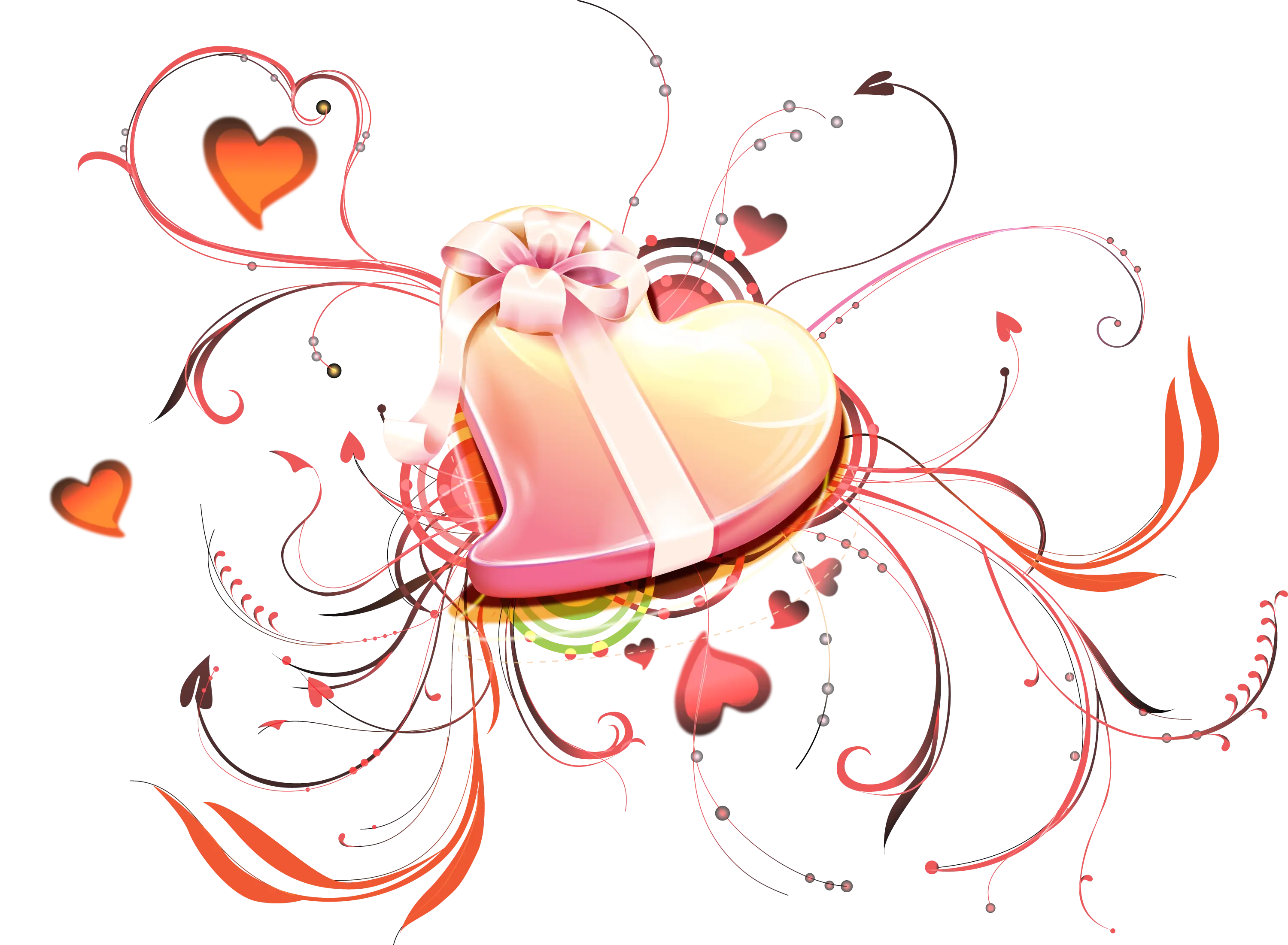 Heart Shaped Gift with Ribbon and Swirls