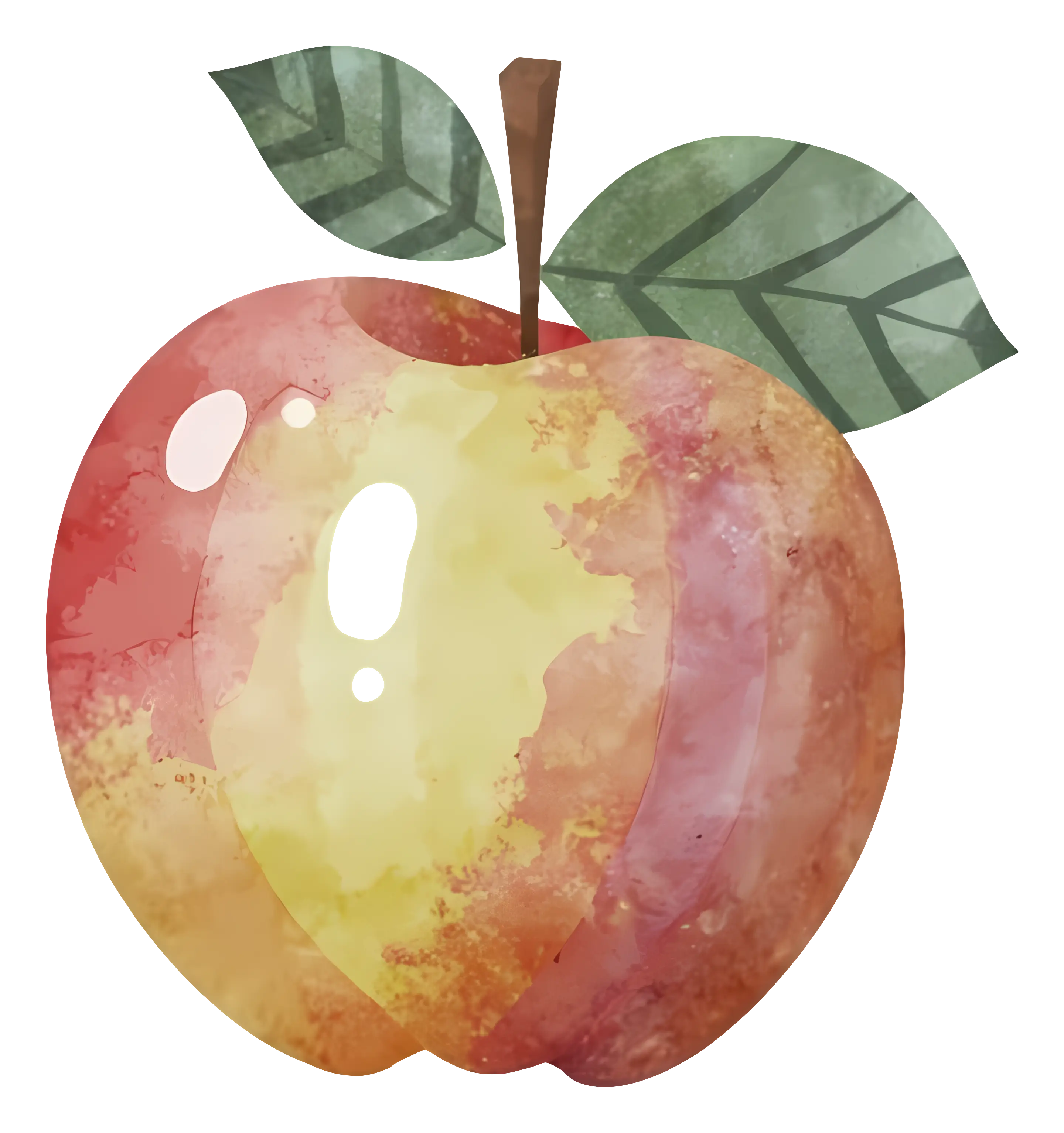 Watercolor Apple with Leaves