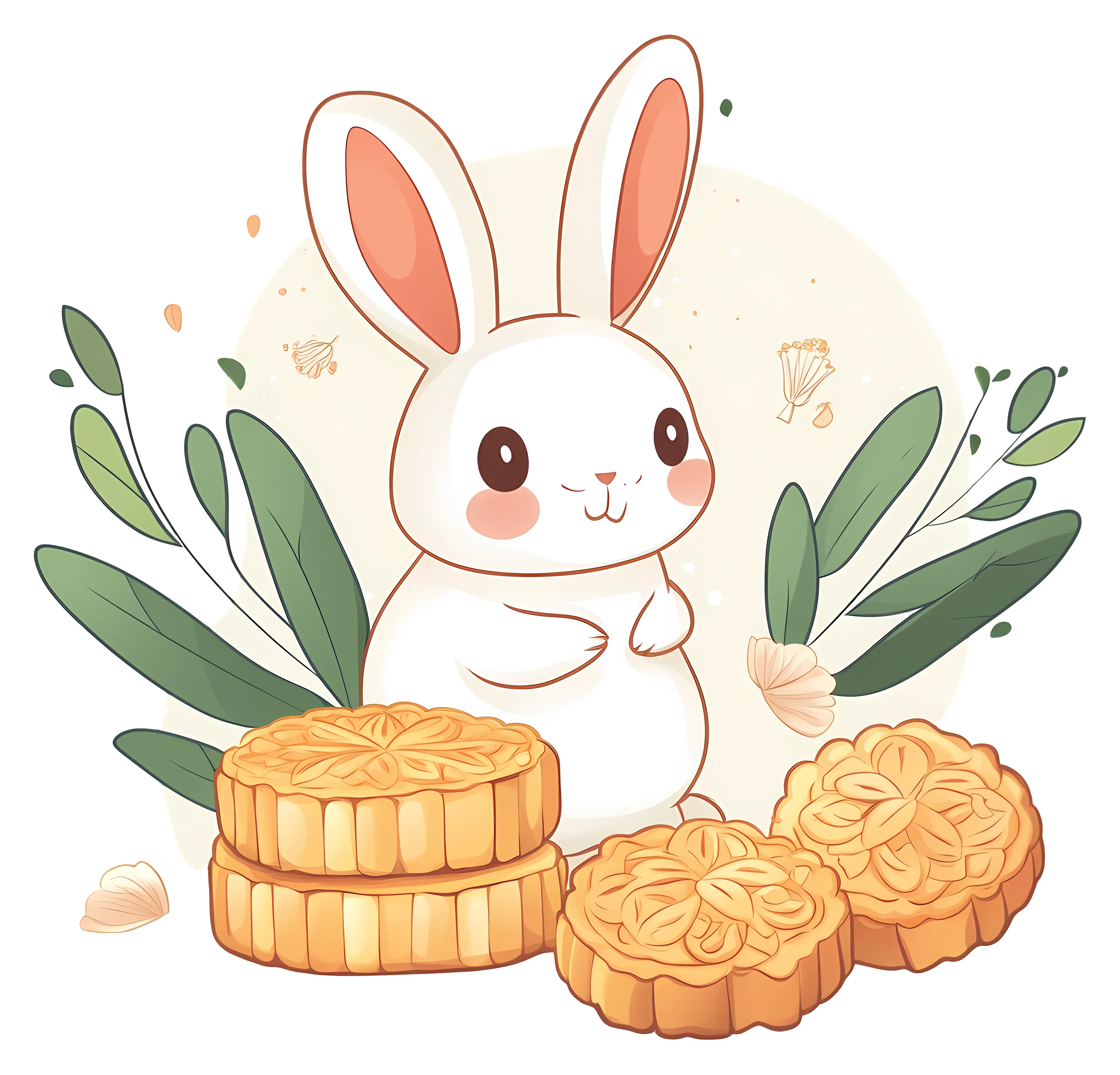 Cute Rabbit with Mooncakes