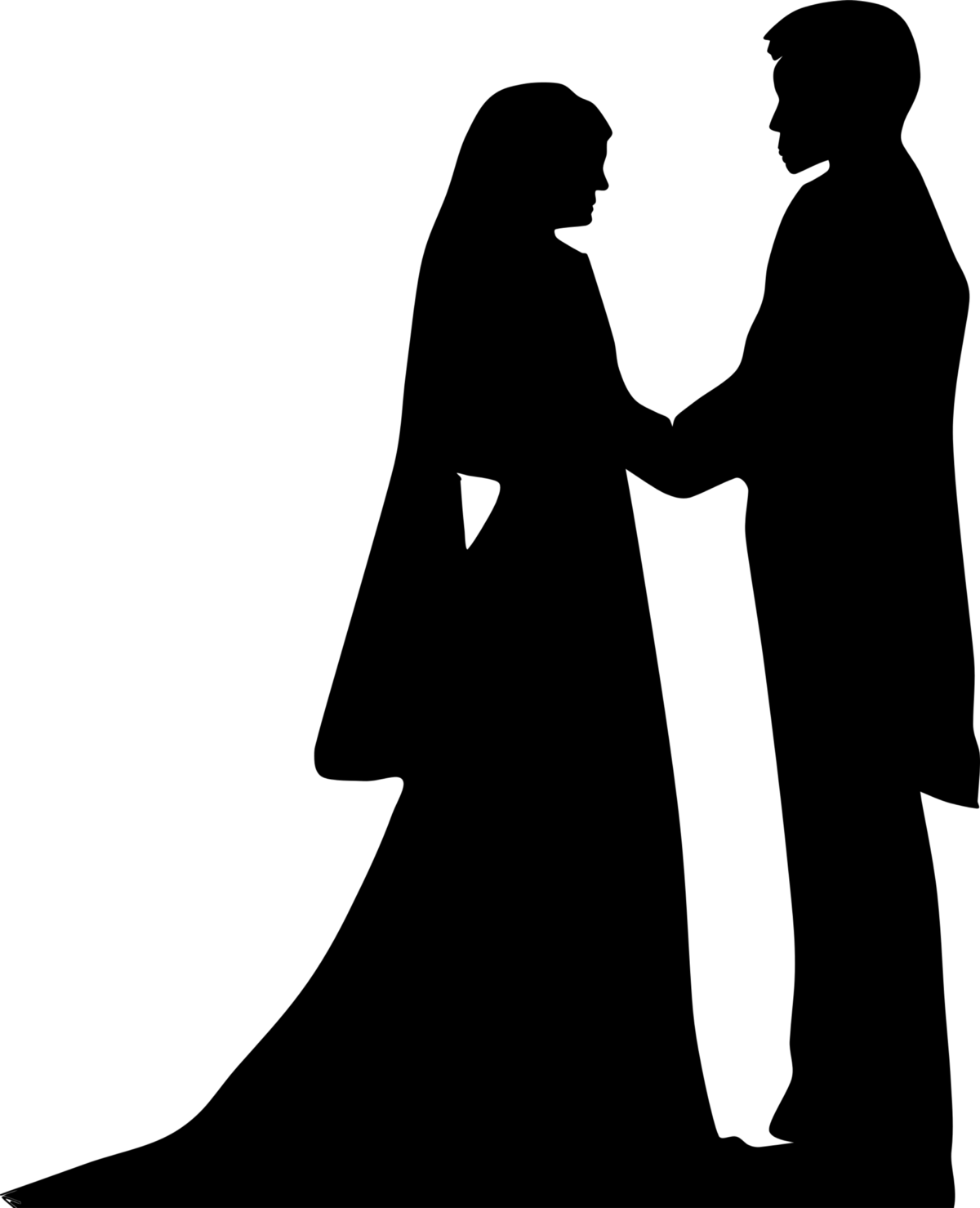 Silhouette of Wedding Couple Holding Hands