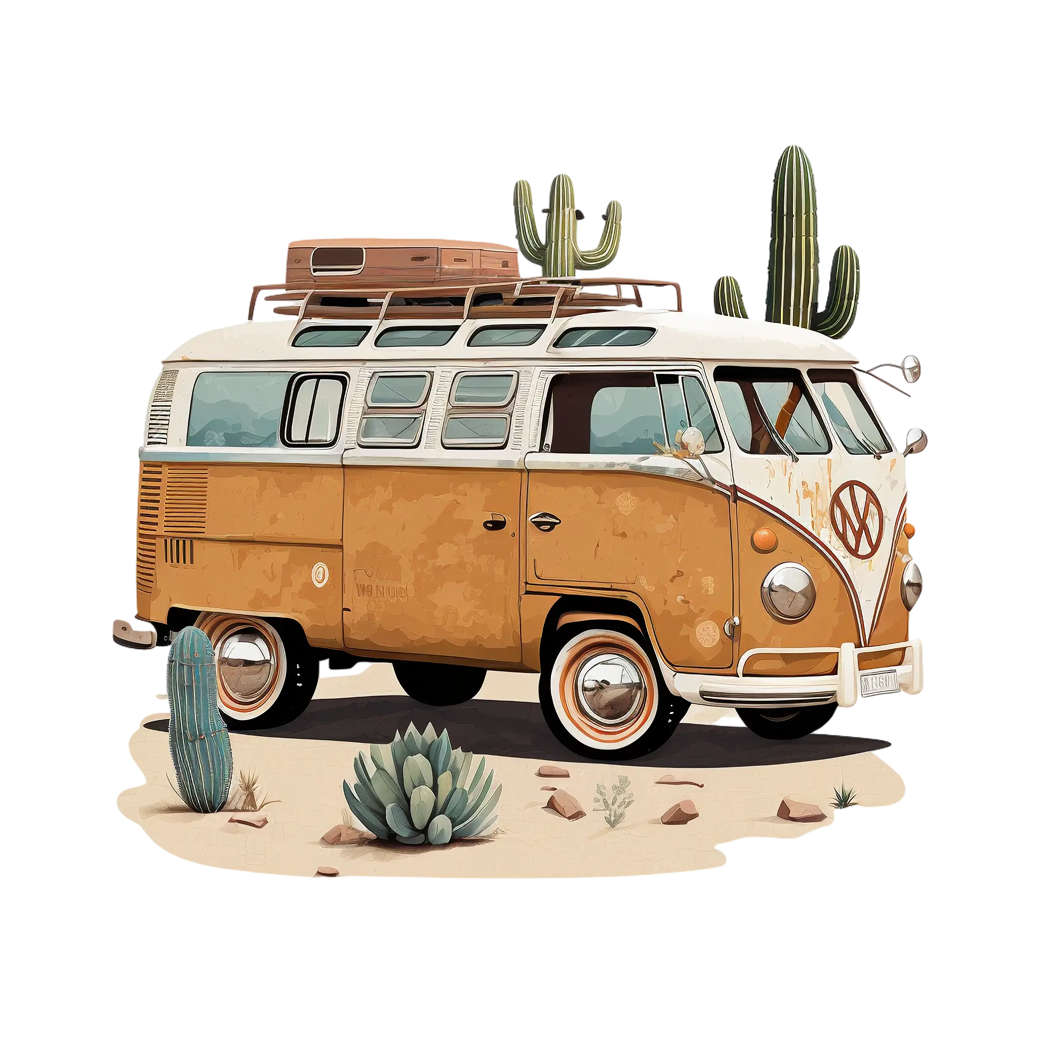 Vintage Van in Desert Landscape
