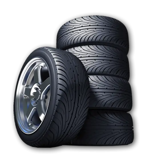 Stack of Black Car Tires with Rims