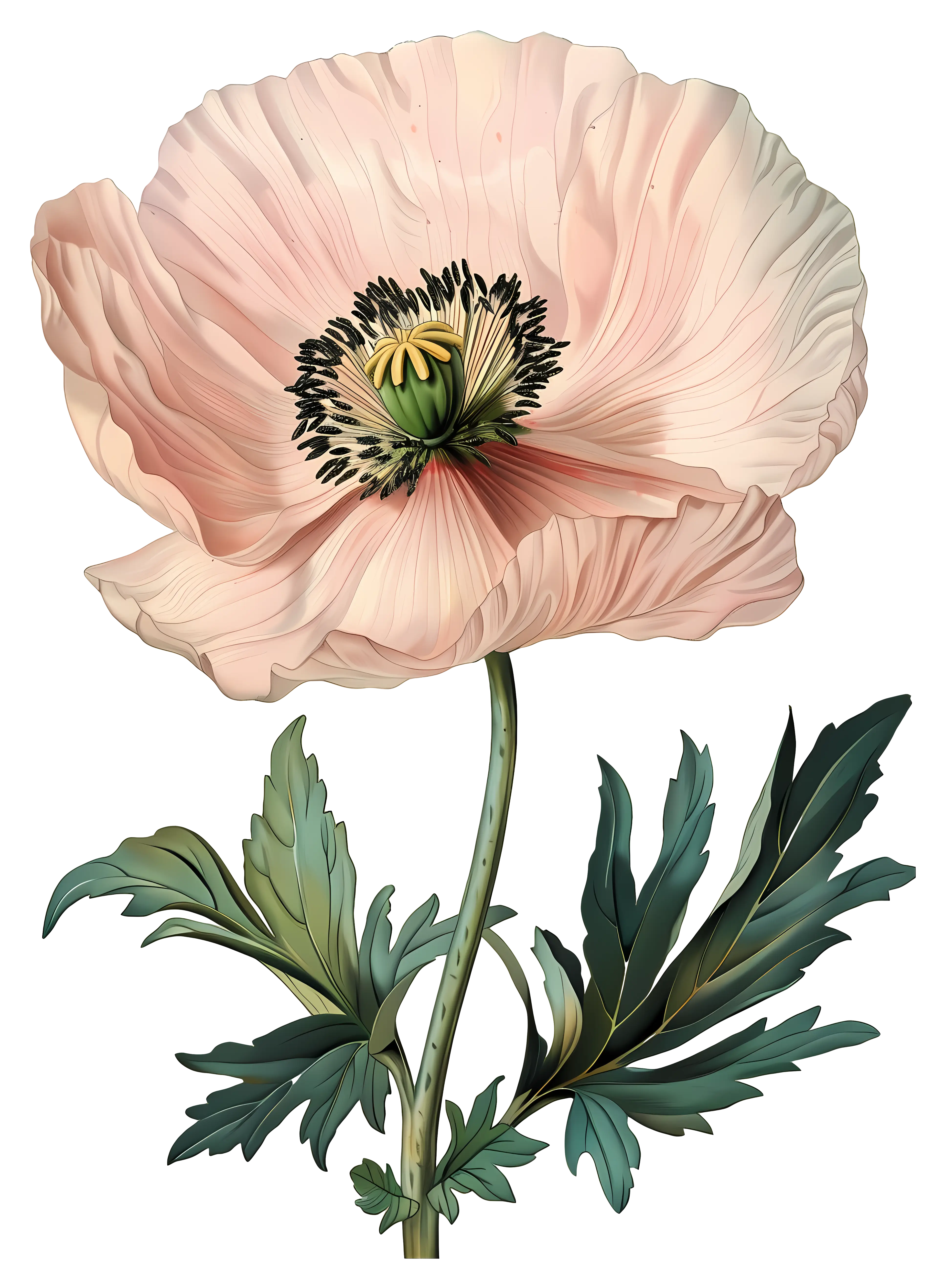 Pink Poppy Flower Botanical Art