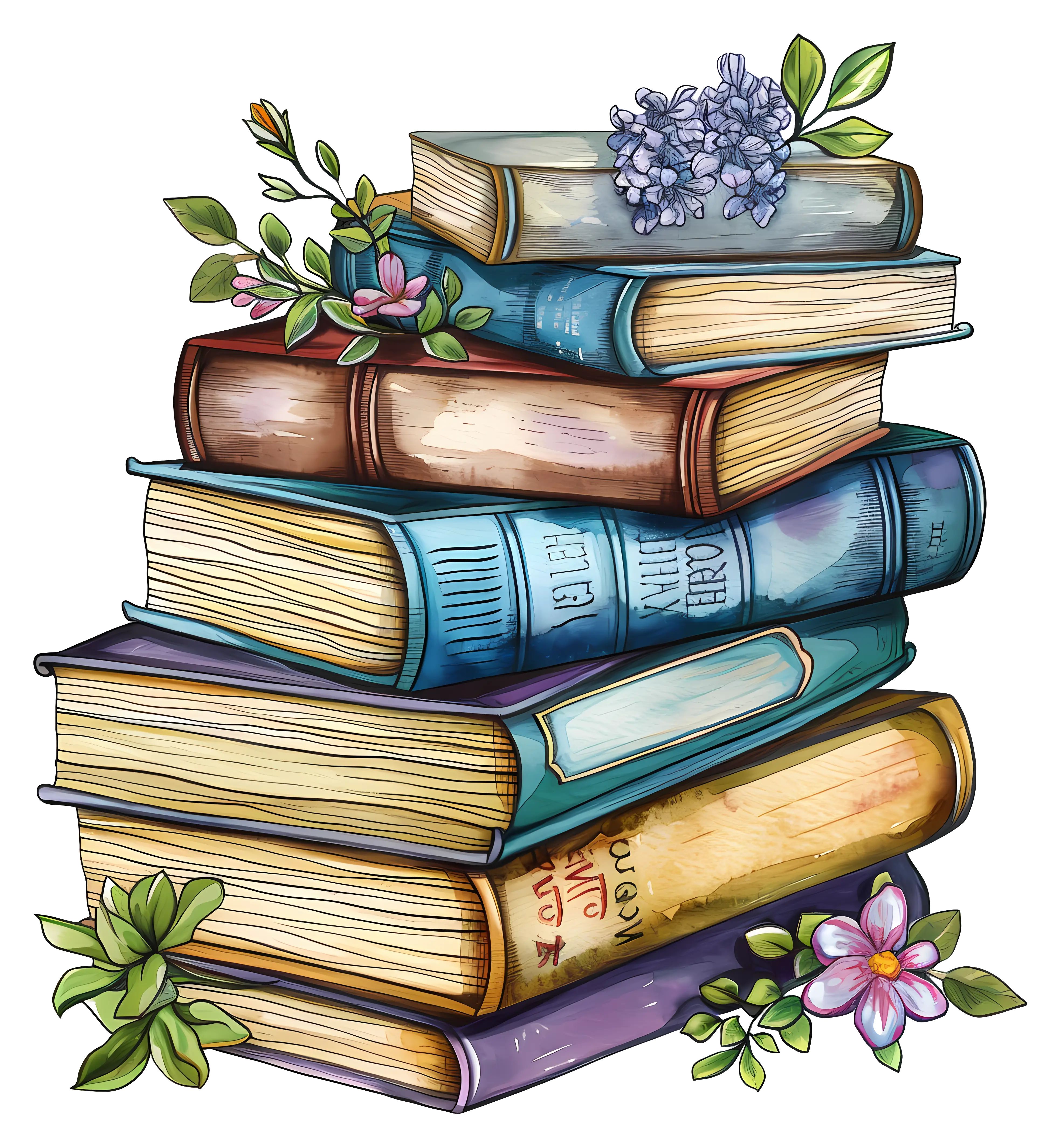 Stack of Books with Flowers Illustration