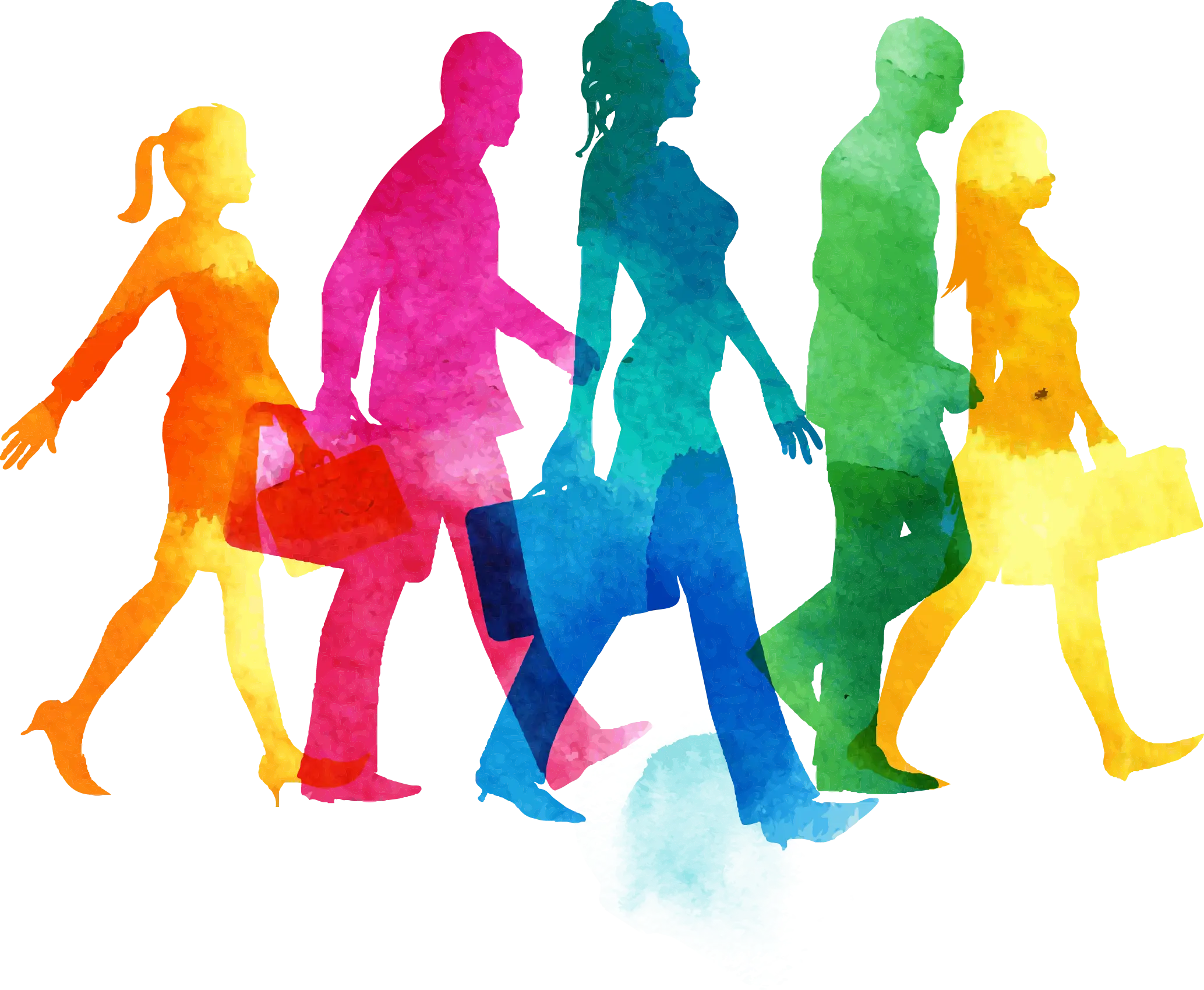 Colorful Silhouettes of People Walking