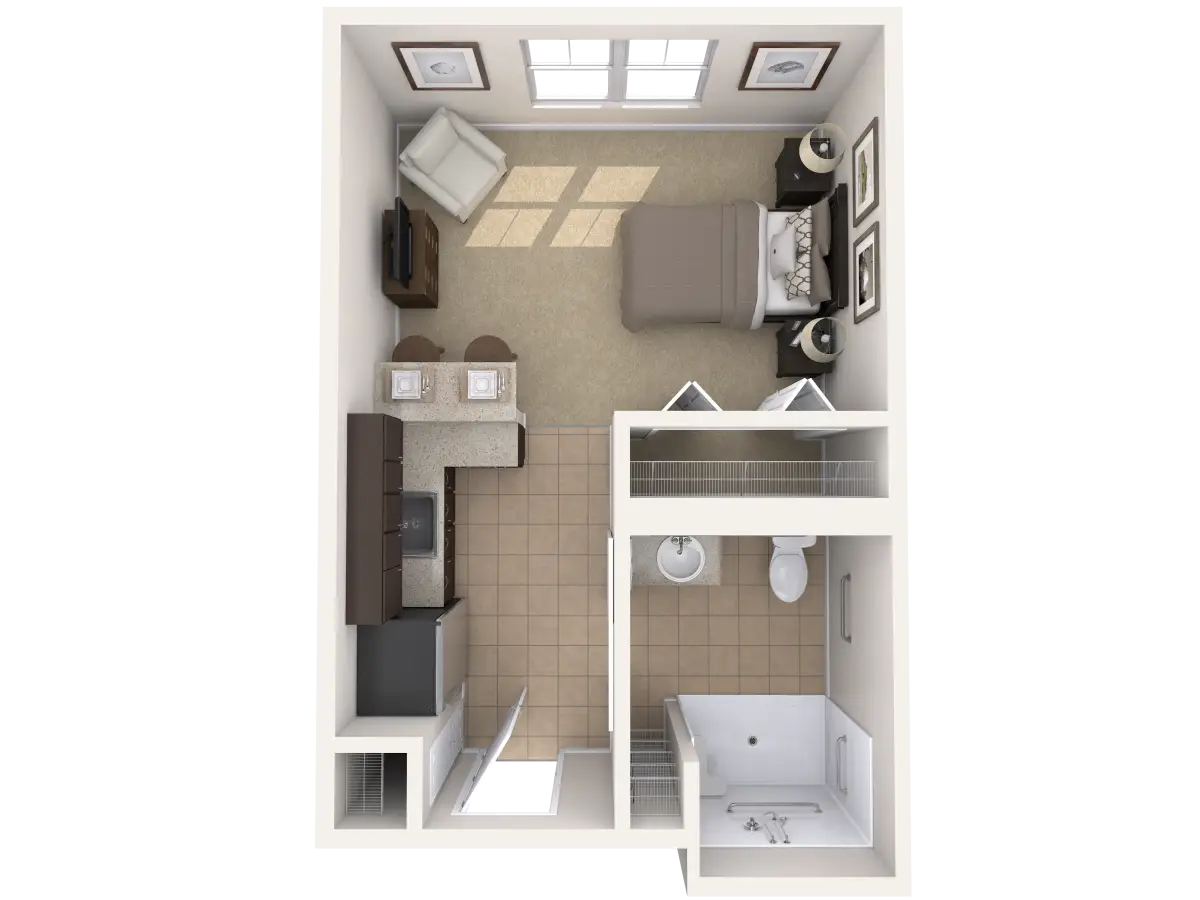 Top View of Studio Apartment Floor Plan