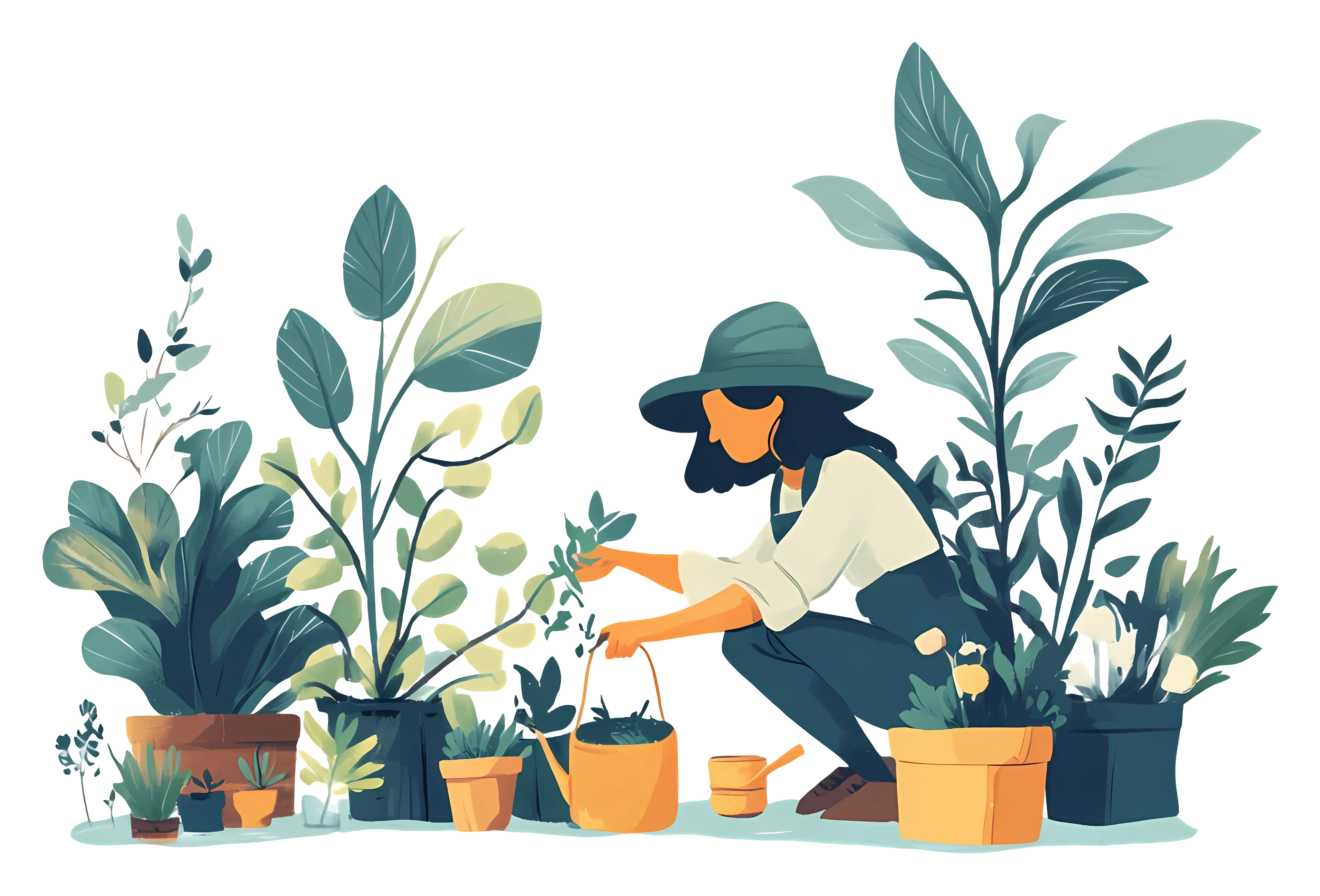 Gardener Tending to Plants Illustration