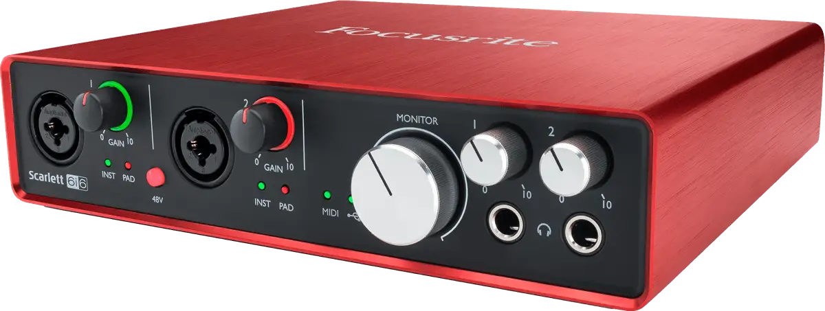 Red Audio Interface Device for Sound Production